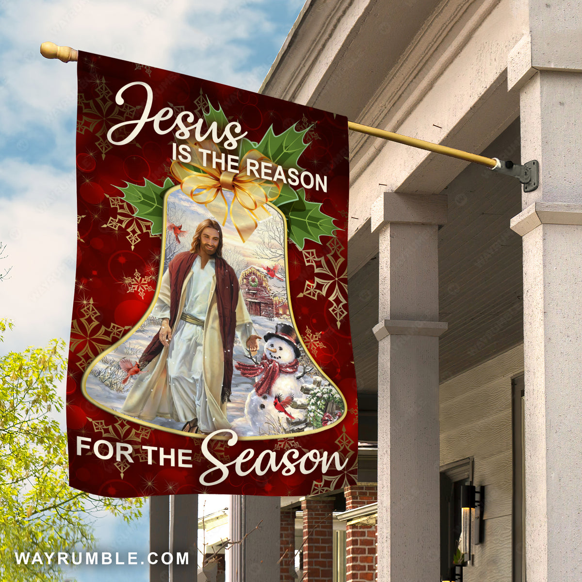 Jesus painting, Cute snowman, Amazing Christmas bell, Jesus is the reason for the season - Jesus Flag
