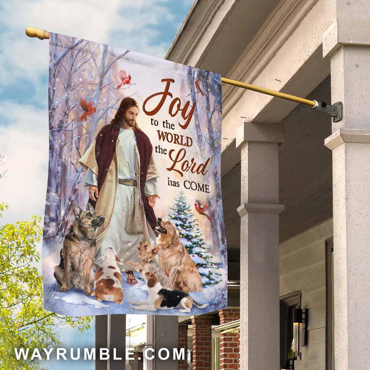 Jesus painting, Cute dog drawing, Red cardinal, Joy to the world, the Lord has come - Jesus Flag