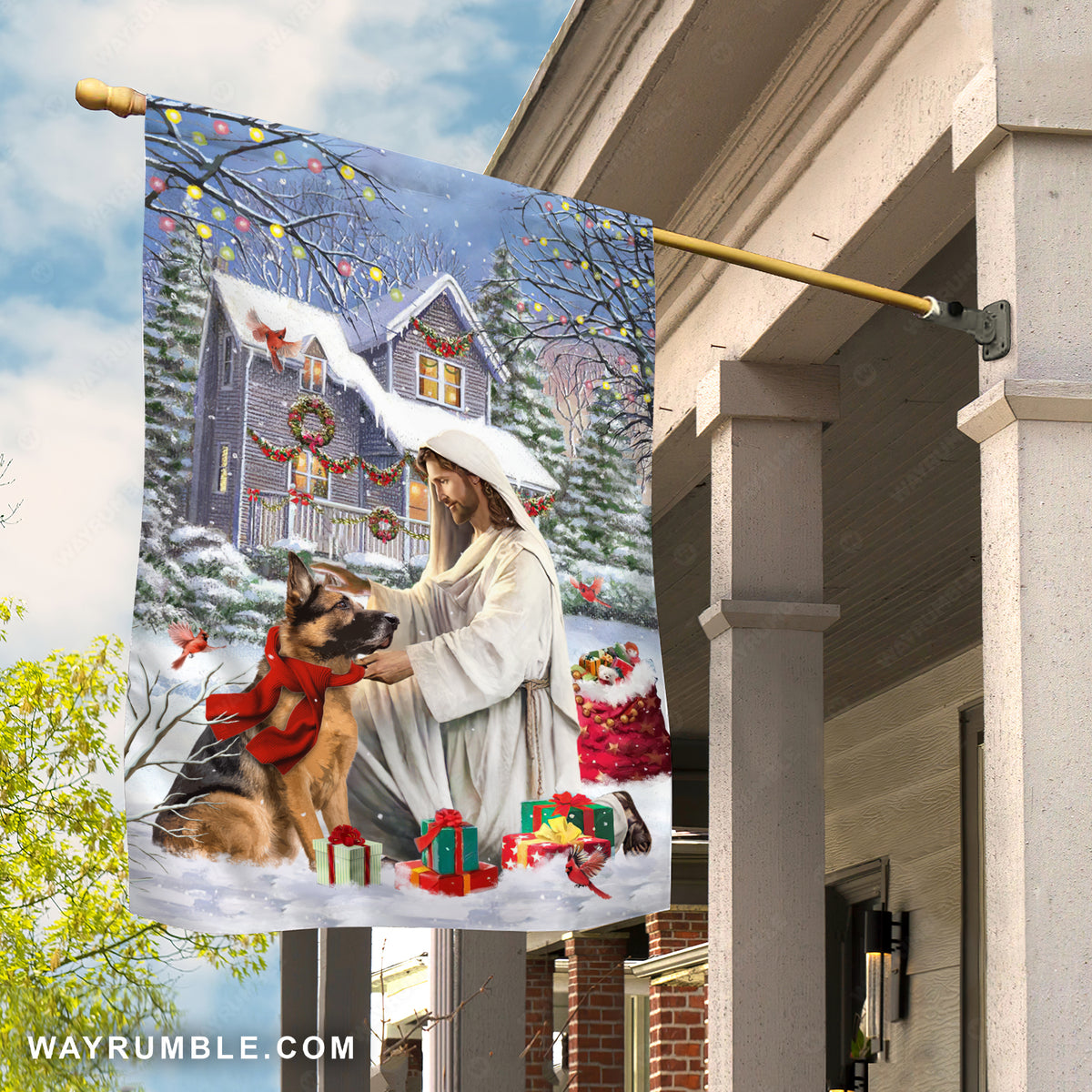 German Shepherd, Jesus painting, Christmas gift, Awesome Christmas decoration - Jesus Flag
