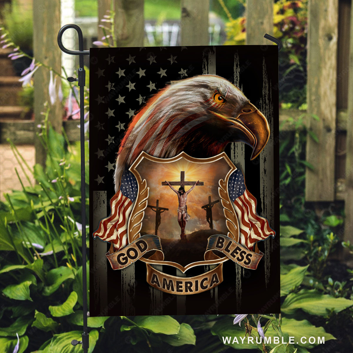 Angry eagle, US flag painting, Jesus on the cross, God bless America - Jesus Flag