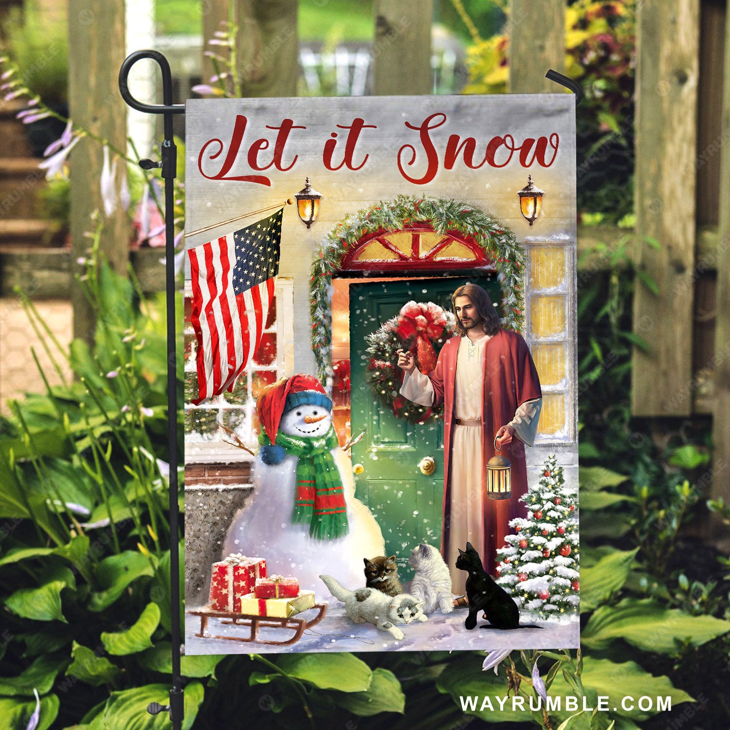 Jesus painting, Christmas eve, Cute snowman, Christmas decoration, Little cats, Let it snow - Jesus Flag