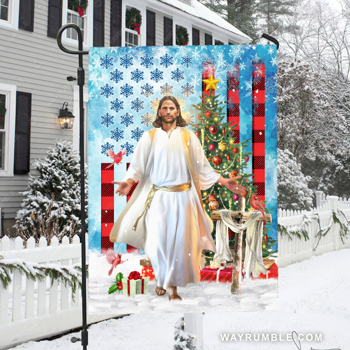 Wooden cross, American flag, Christmas gift, Beautiful Jesus drawing - Jesus Flag