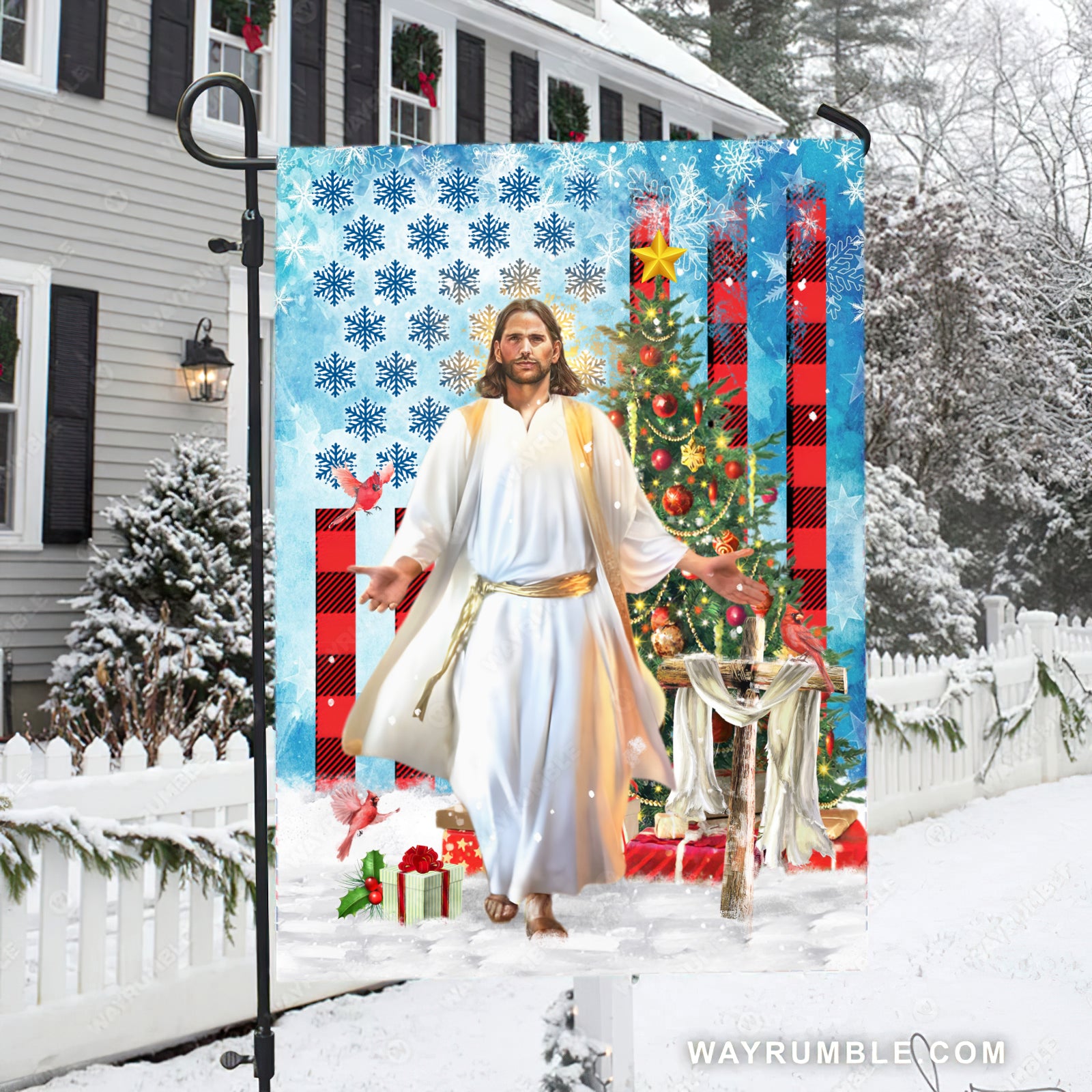 Wooden cross, American flag, Christmas gift, Beautiful Jesus drawing - Jesus Flag