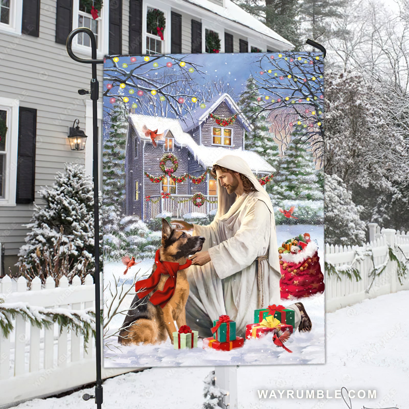 German Shepherd, Jesus painting, Christmas gift, Awesome Christmas decoration - Jesus Flag