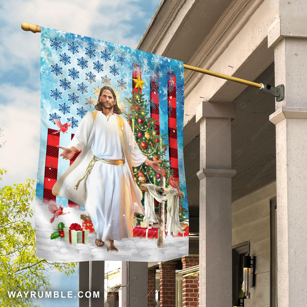 Wooden cross, American flag, Christmas gift, Beautiful Jesus drawing - Jesus Flag