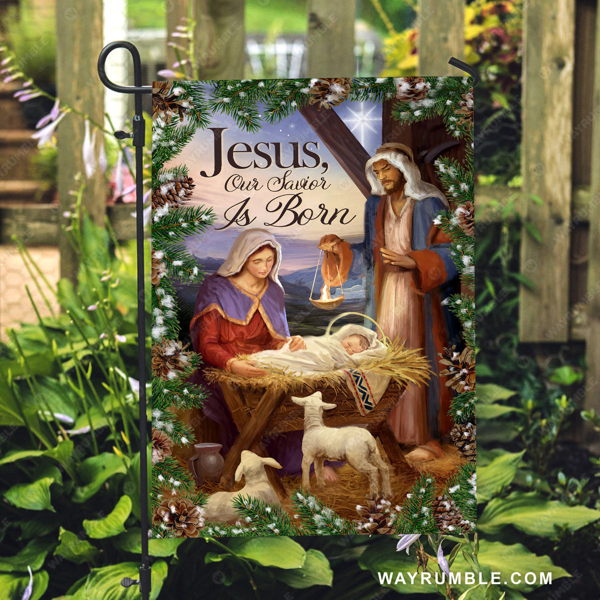 Star of Bethlehem, Birth of Jesus, Lamb of God, Pine cone drawing, Jesus, our Savior is born - Jesus Flag