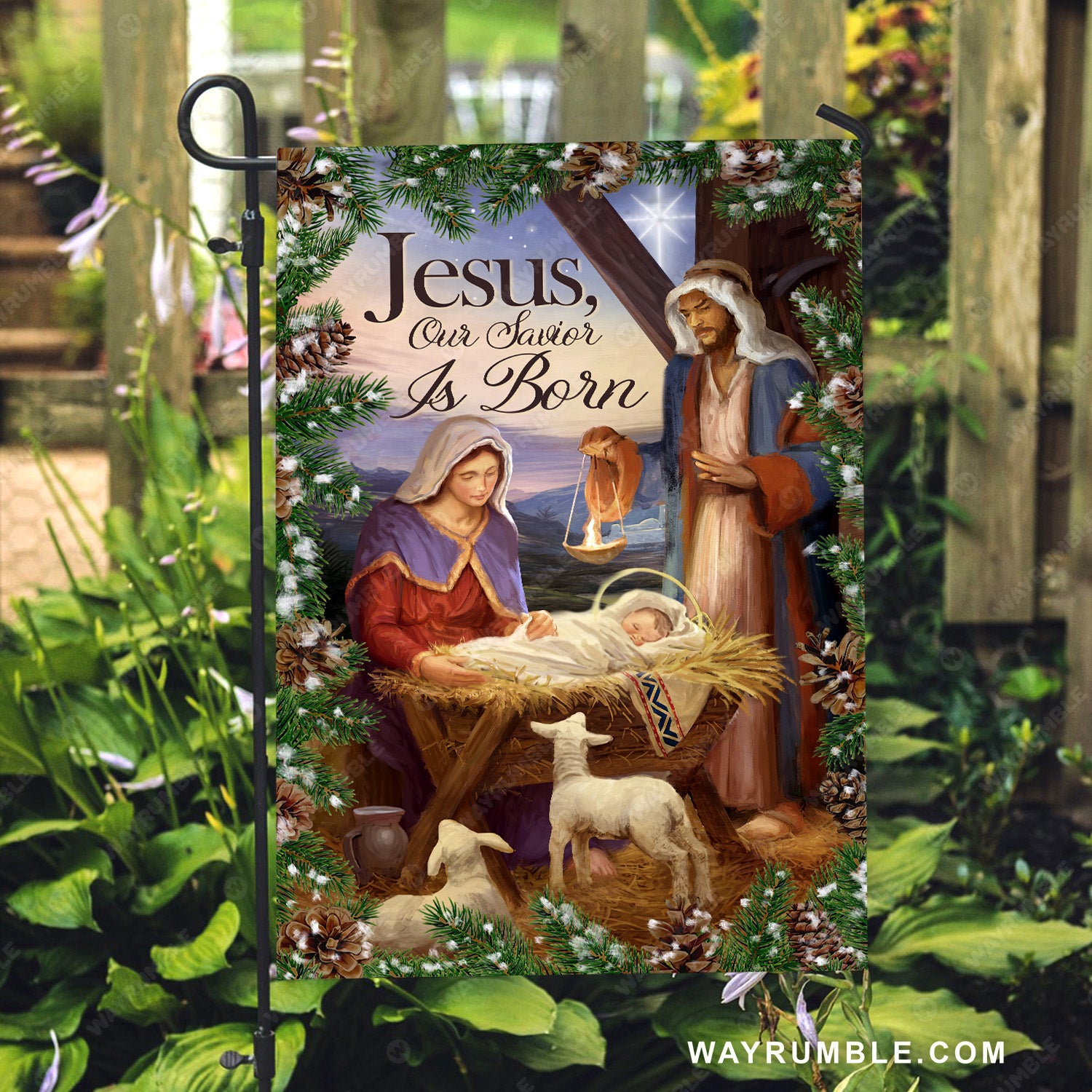 Star of Bethlehem, Birth of Jesus, Lamb of God, Pine cone drawing, Jesus, our Savior is born - Jesus Flag