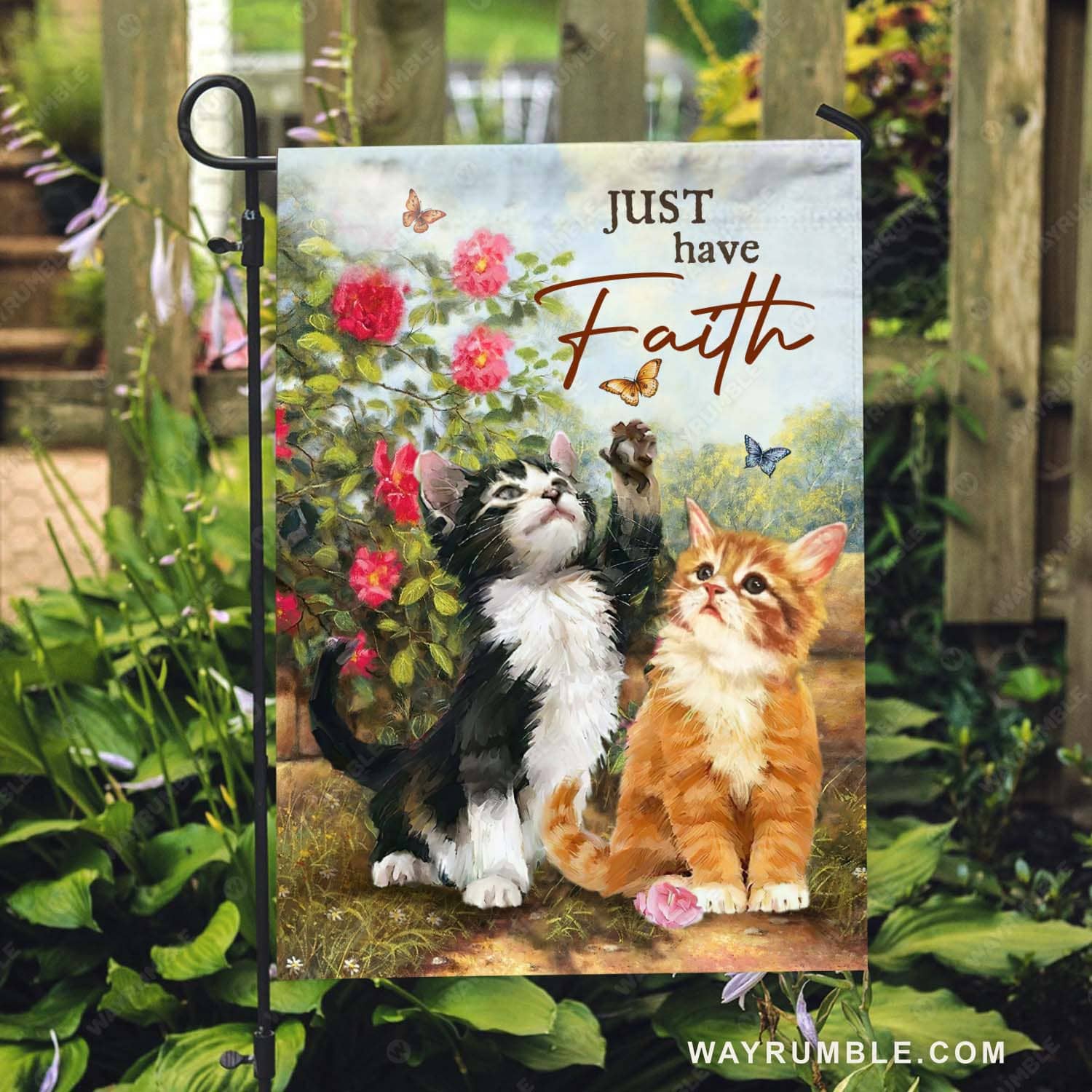 Cute kittens, Cat painting, Flower garden, Watercolor butterflies, Just have faith - Jesus Flag
