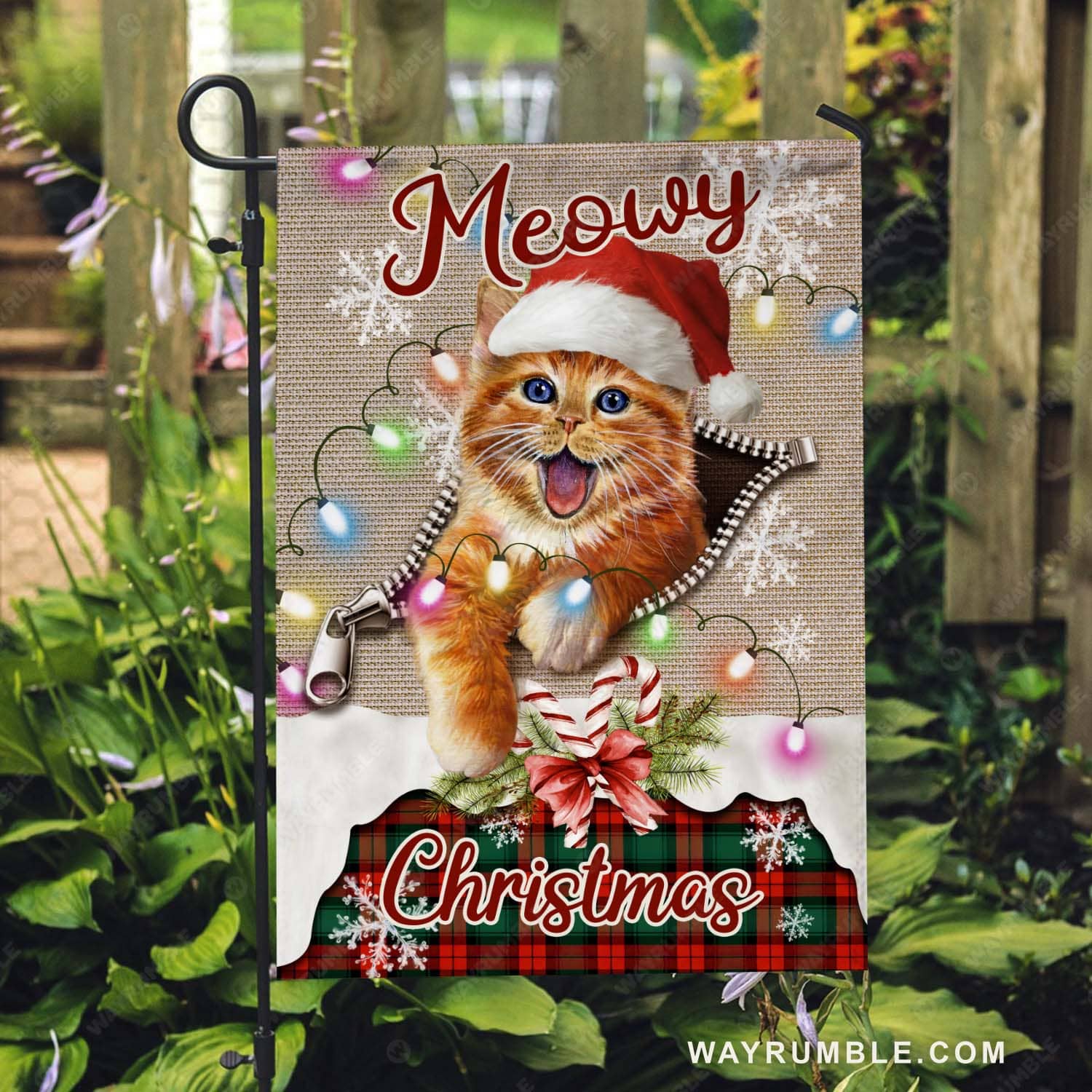 Cute kitten, Yellow cat, Christmas decoration, Christmas lights, Meowy Christmas - Jesus Flag