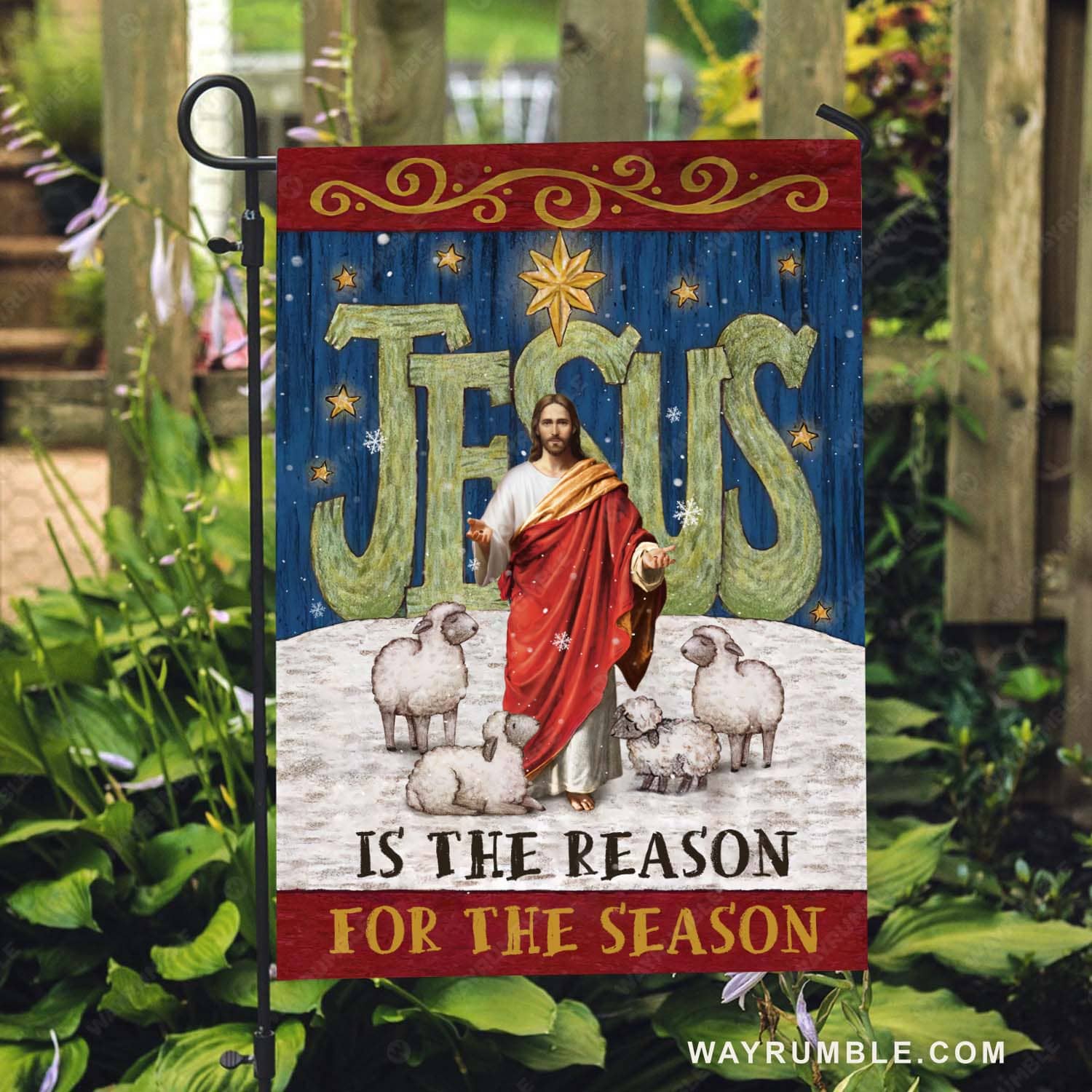 Jesus painting, Lamb of God, Winter season, Jesus is the reason for the season - Jesus Flag