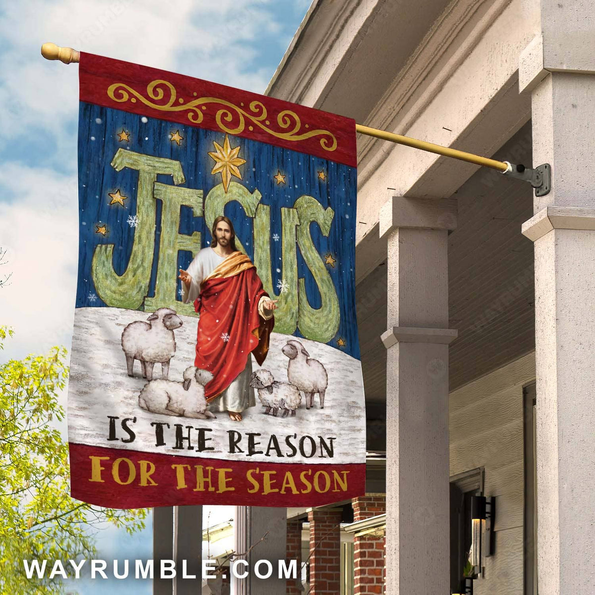 Jesus painting, Lamb of God, Winter season, Jesus is the reason for the season - Jesus Flag