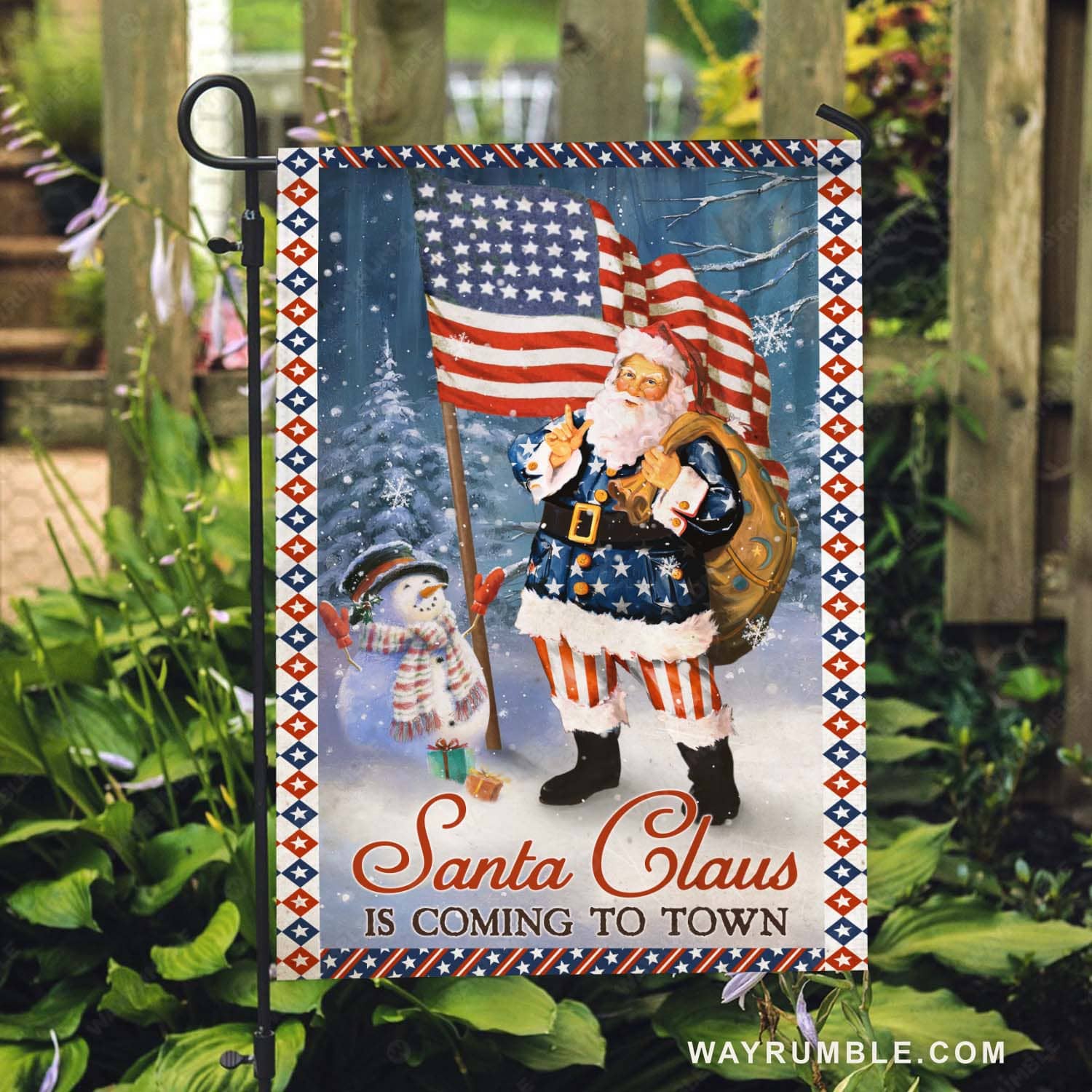 Christmas decoration, Lovely snowman, American flag, Santa Claus is coming to town - Jesus Flag