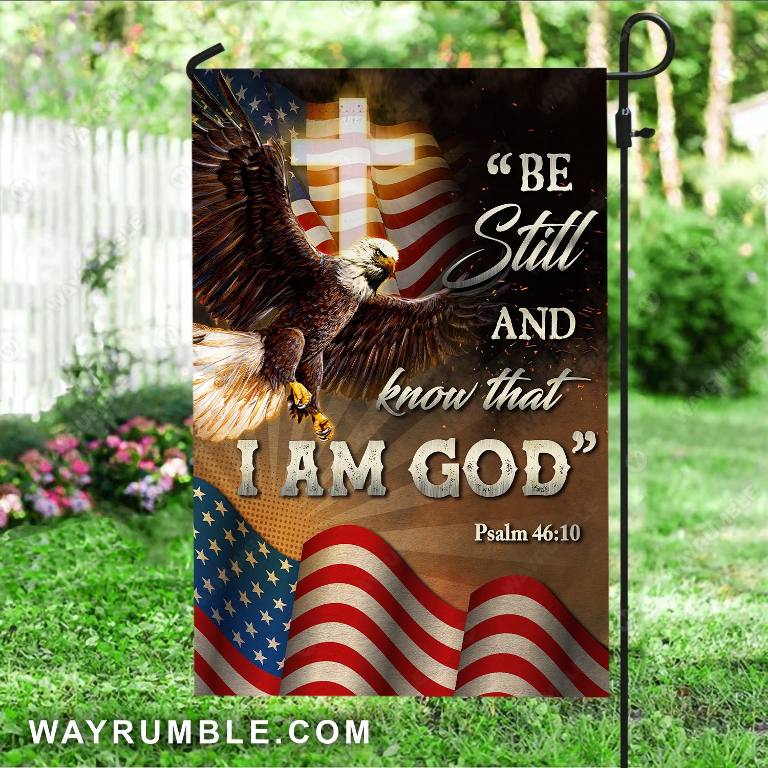 Stunning eagle, Infinite halo, Unique US flag, Be still and know that I am God - Jesus Flag