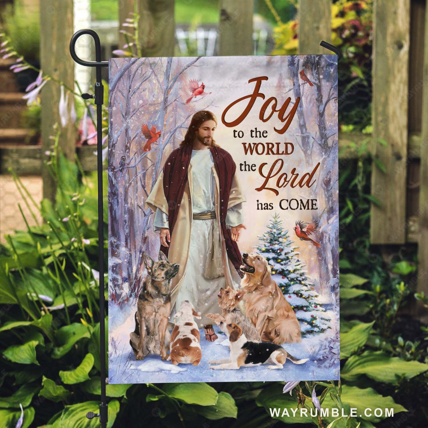 Jesus painting, Cute dog drawing, Red cardinal, Joy to the world, the Lord has come - Jesus Flag