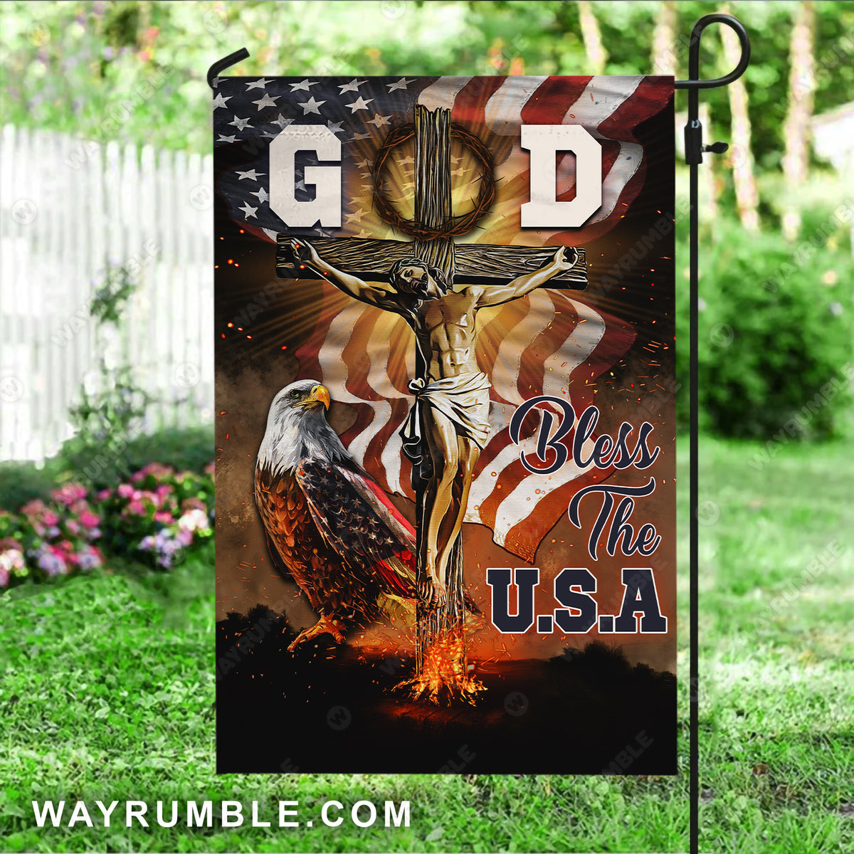 The life of Jesus, Cross symbol, Eagle drawing, God bless the USA - Jesus Flag