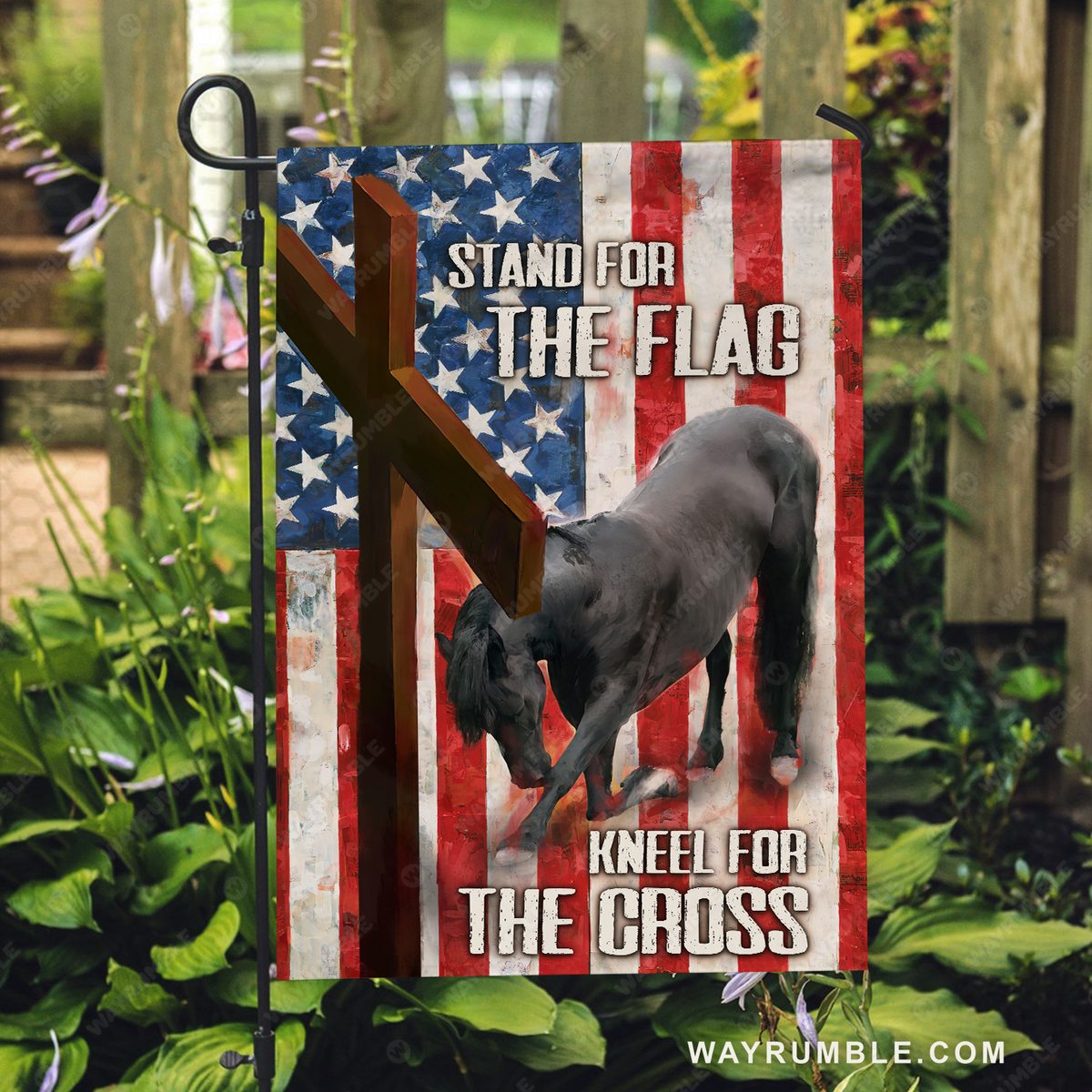 Black horse drawing, Beautiful US flag, Red cross - Jesus Flag