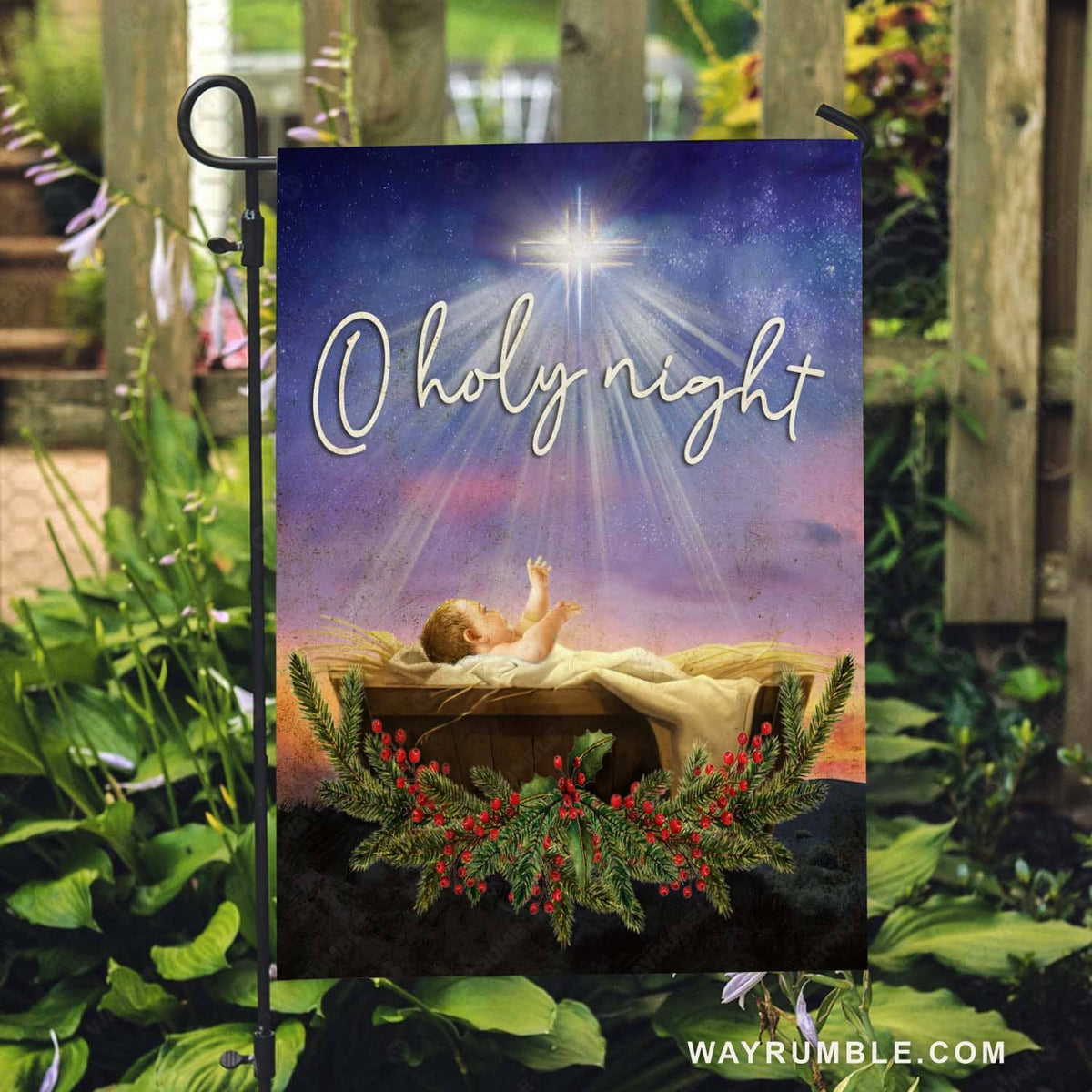 Star of Bethlehem, Shining cross, Cranberry drawing, Jesus born in manger, O Holy Night - Jesus Flag
