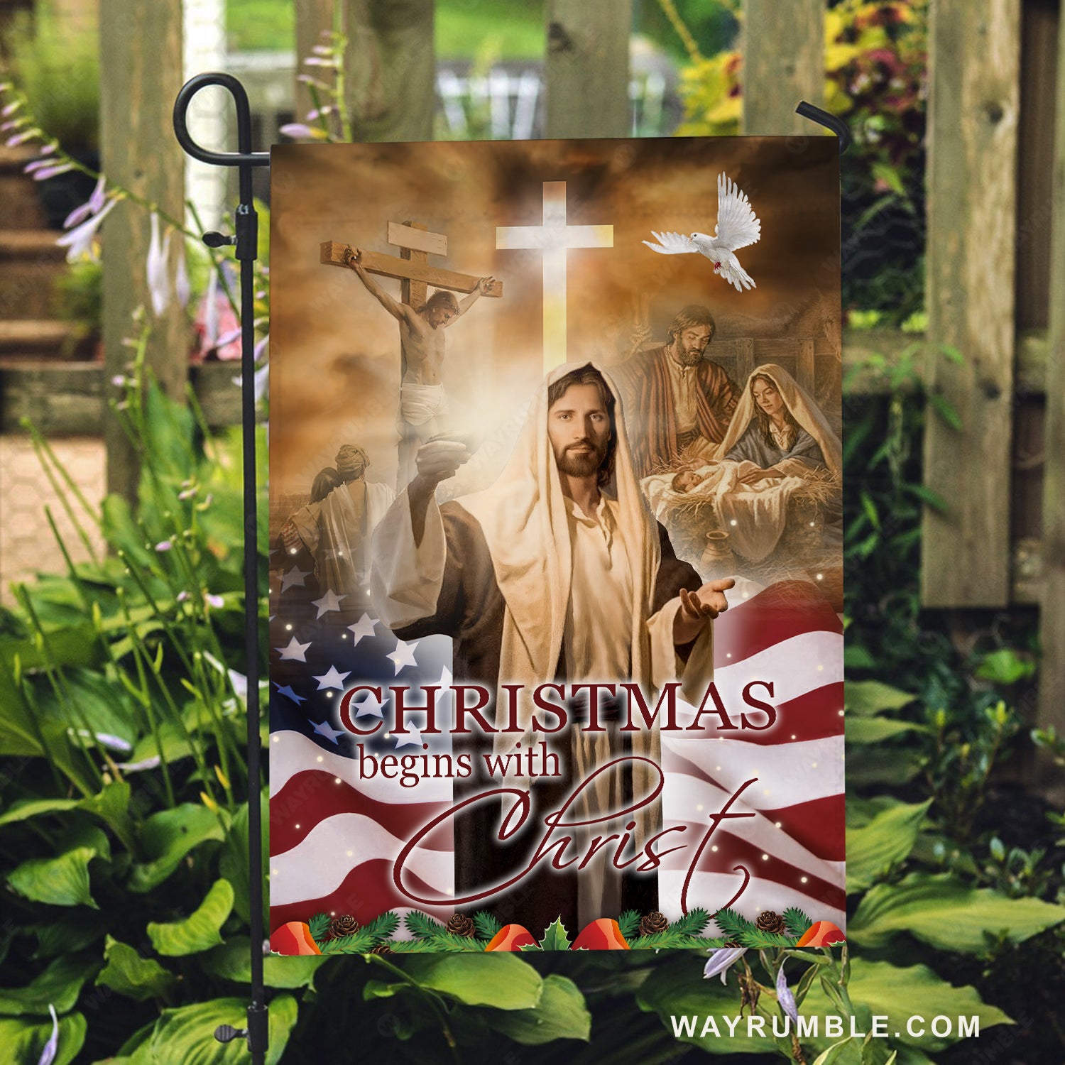 Jesus painting, Holy spirit dove, Christ the redeemer, Christmas begins with Christ - Jesus Flag