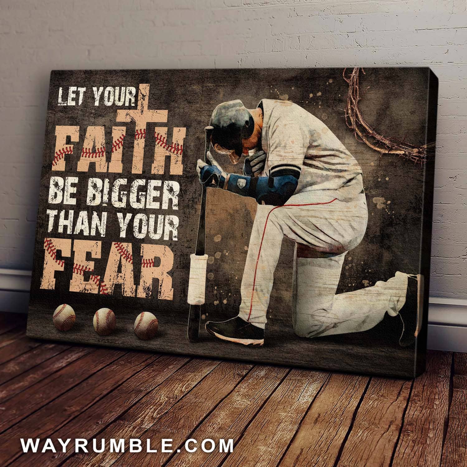 Baseball, Let your faith be bigger than your fear - Jesus Landscape Canvas Prints, Wall Art
