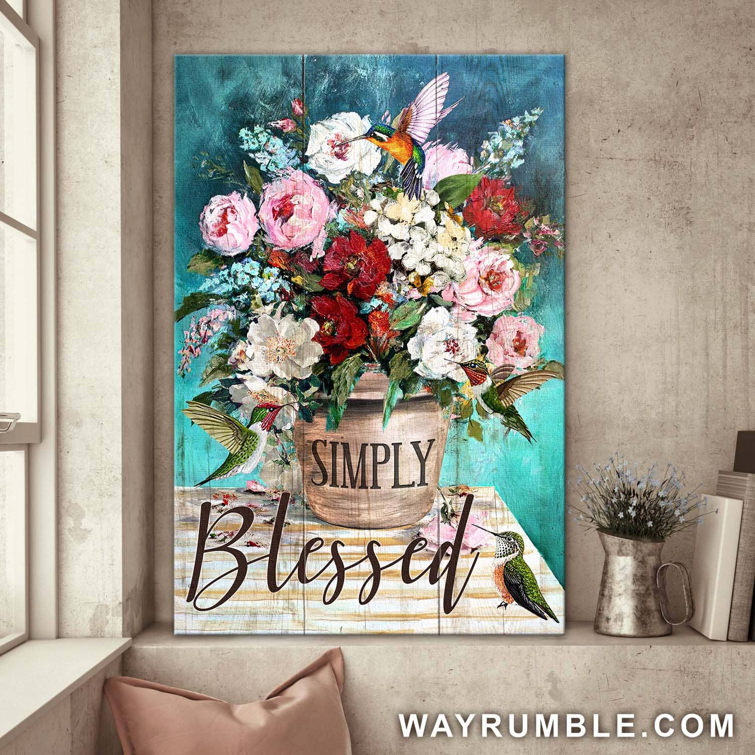 Flower vase, Hummingbird, Simply blessed - Jesus Portrait Canvas Prints, Wall Art