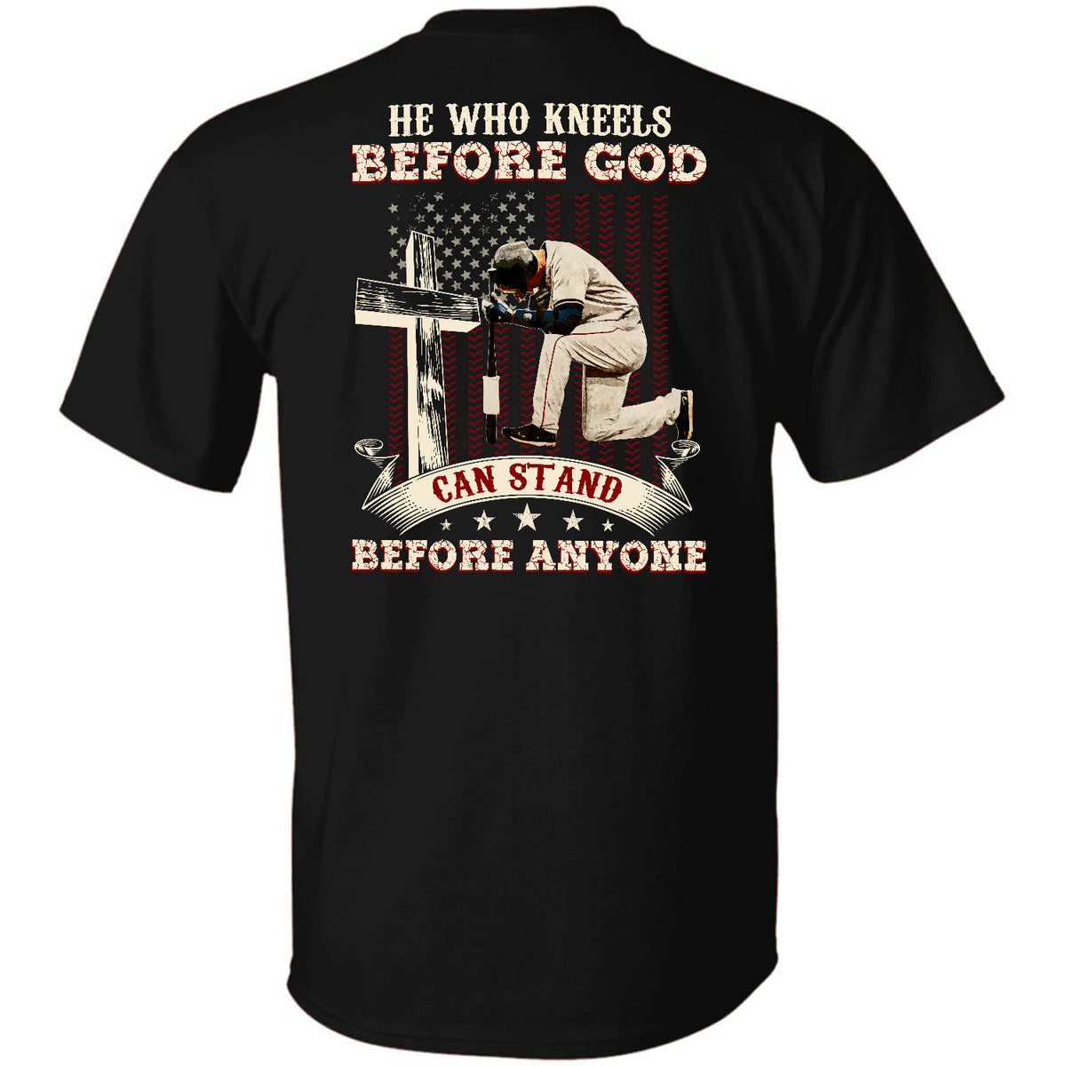 Jesus and Baseball - He who kneels before God can stand before anyone Back-printed Apparel