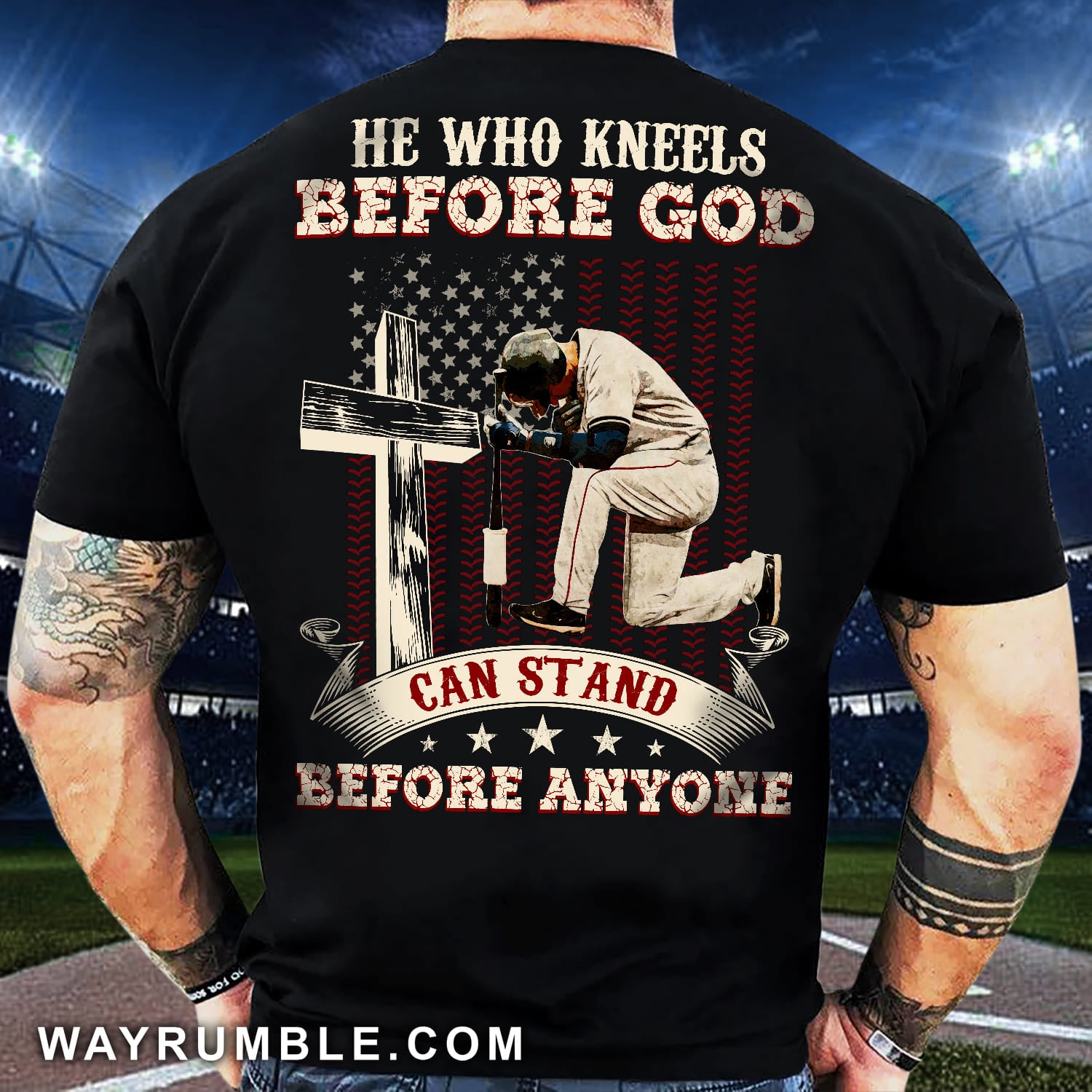 Jesus and Baseball - He who kneels before God can stand before anyone Back-printed Apparel