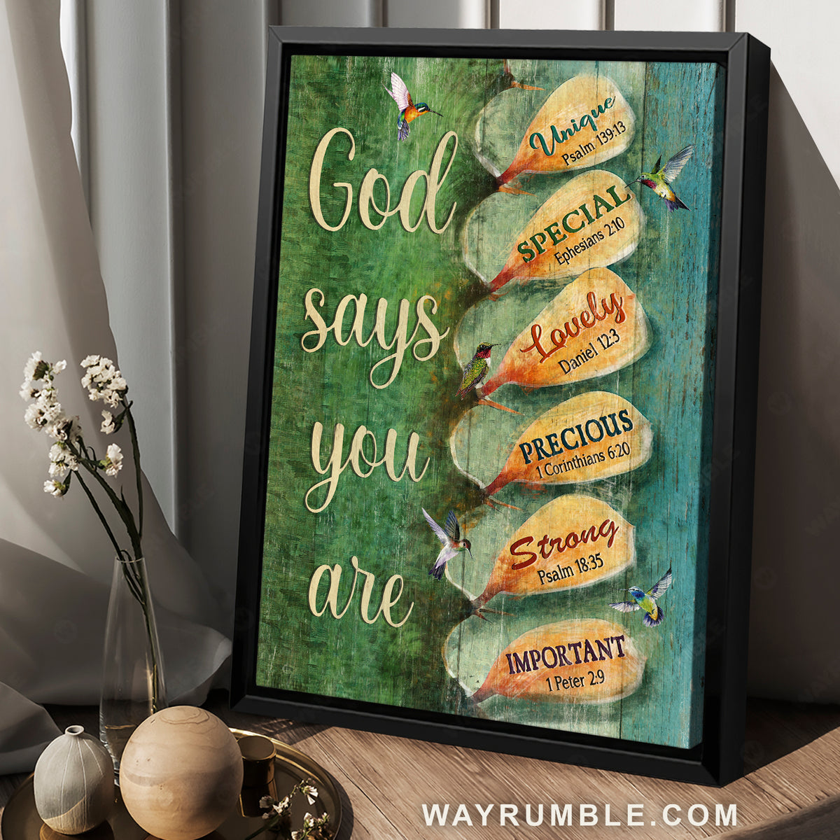 Hummingbirds, Cactus, God say you are unique and important - Jesus Portrait Canvas Prints, Wall Art