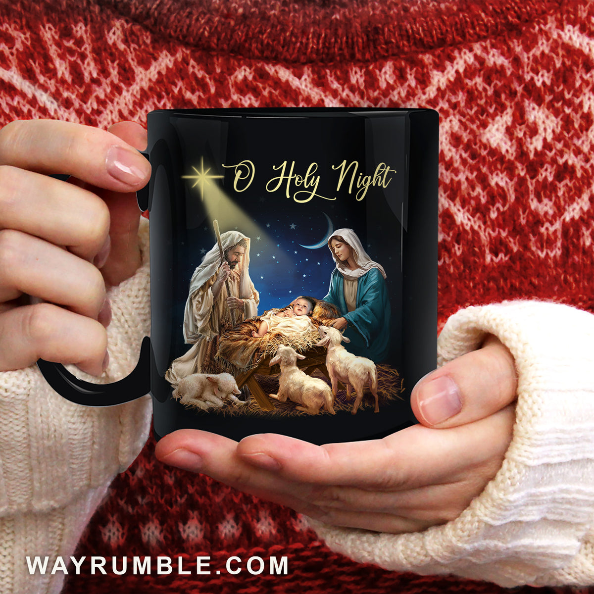 Lamb of God, Jesus born, Star of Bethlehem - O Holy Night Jesus Black Mug