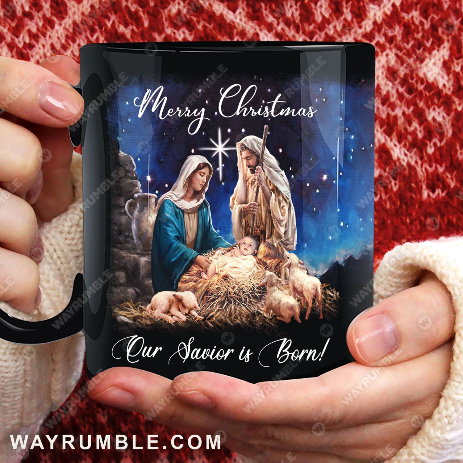 Jesus, Lamb of God, Birth of Jesus - Merry Christmas, Our Savior is born Black Mug