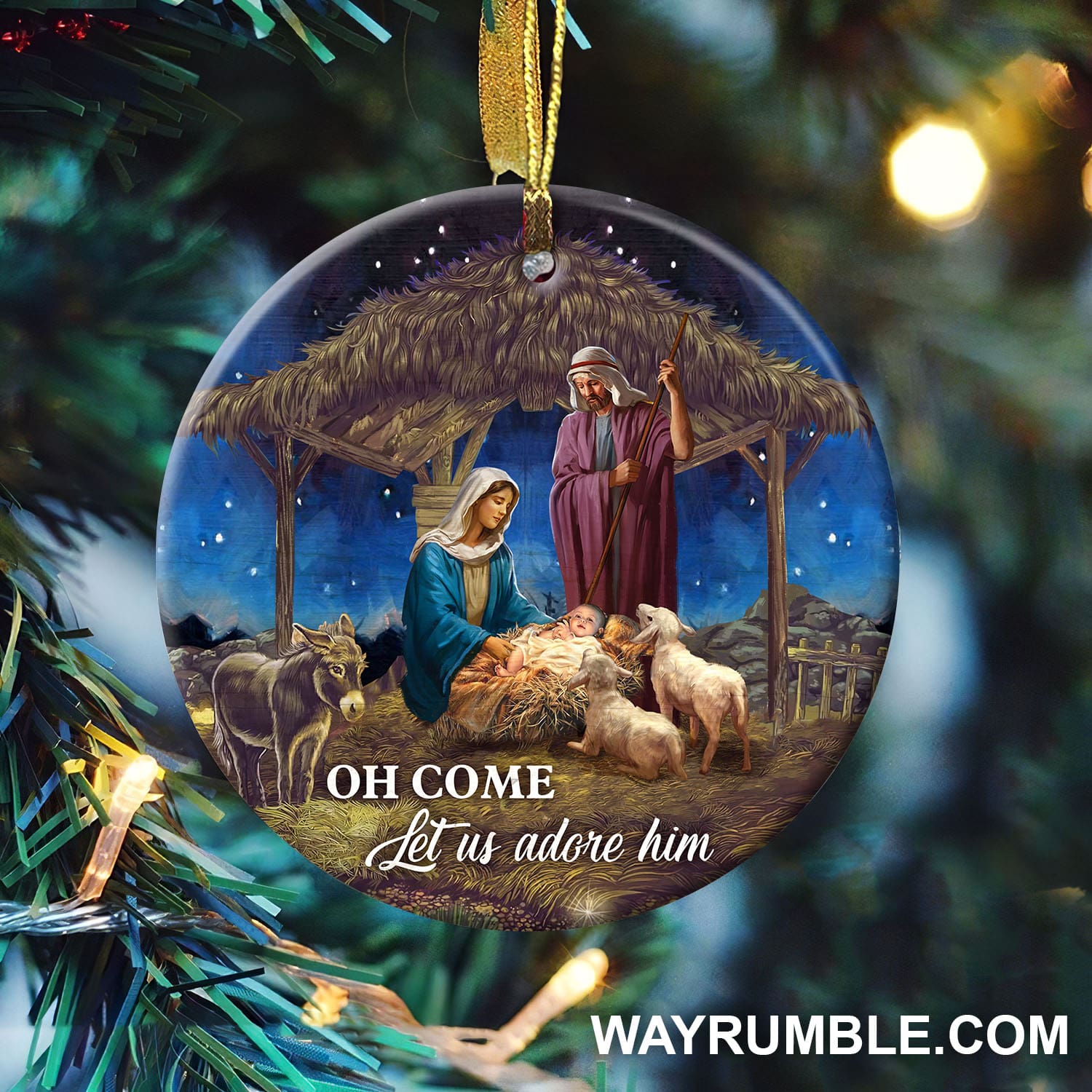 Jesus - Oh come, Let us adore him Circle Ceramic Ornament
