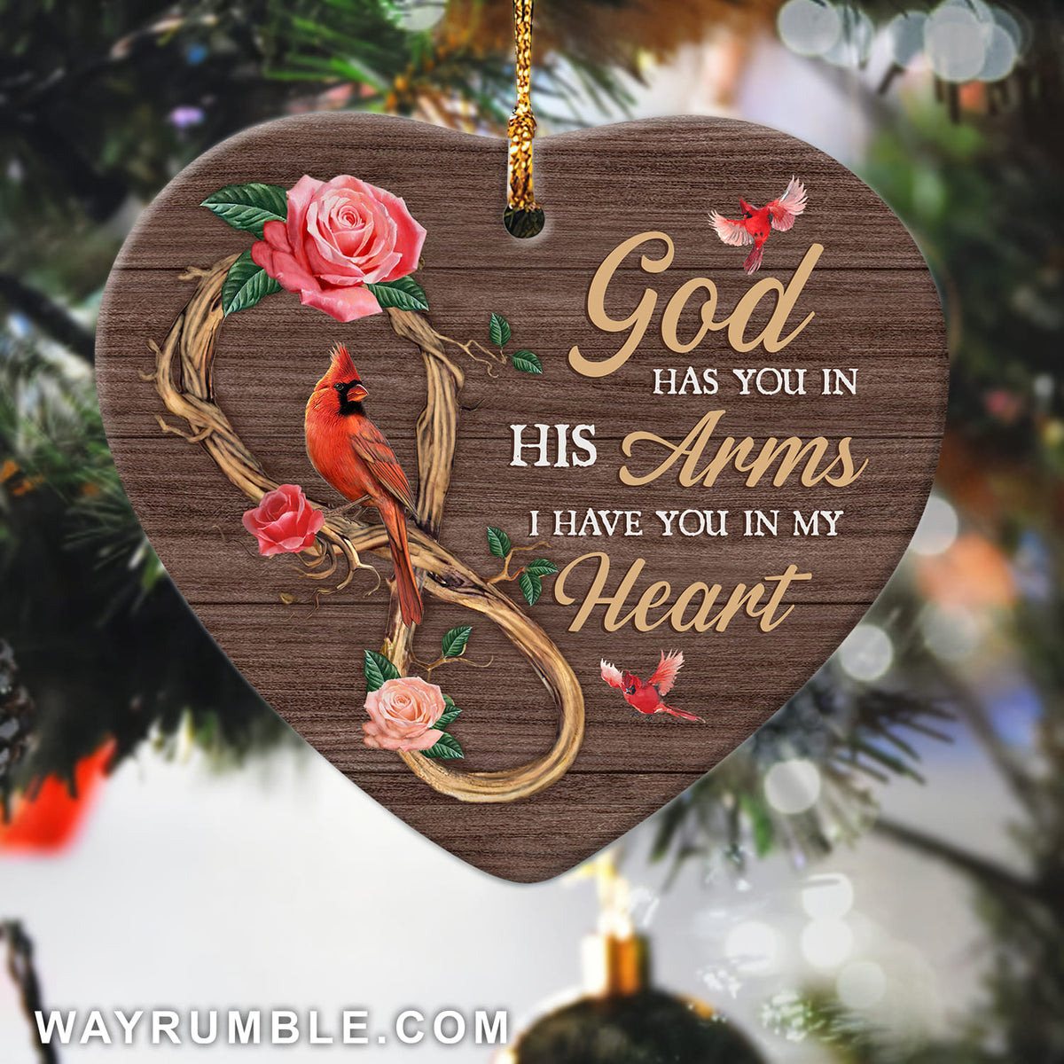 Jesus - Cardinal - God has you in his arm  - Heart Ceramic Ornament