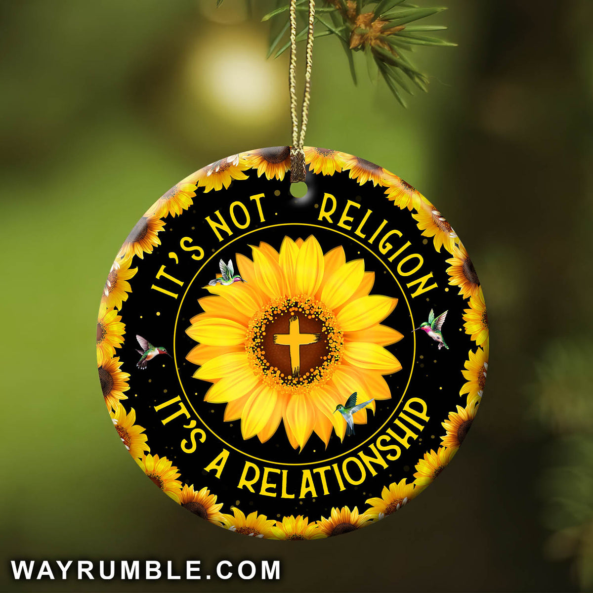 Jesus - Sunflower - It's not religion, it's a relationship - Circle Ceramic Ornament
