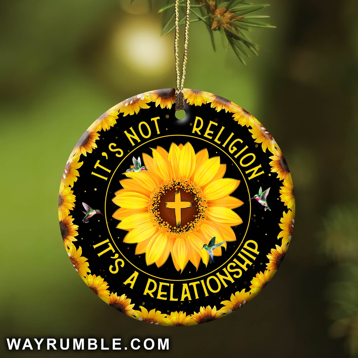 Jesus - Sunflower - It's not religion, it's a relationship - Circle Ceramic Ornament