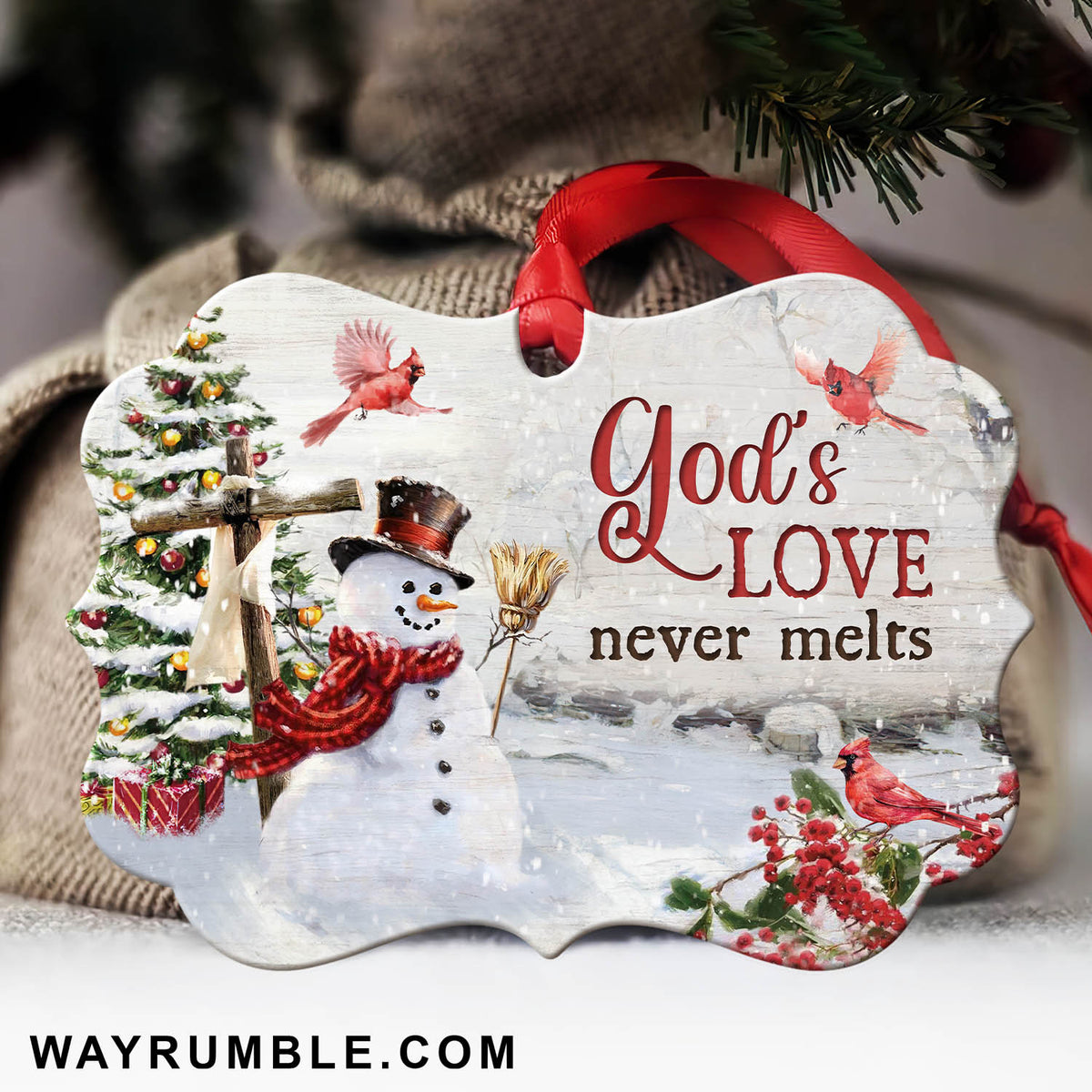 Jesus - Snowman - God's love never melts - Aluminum Ornament