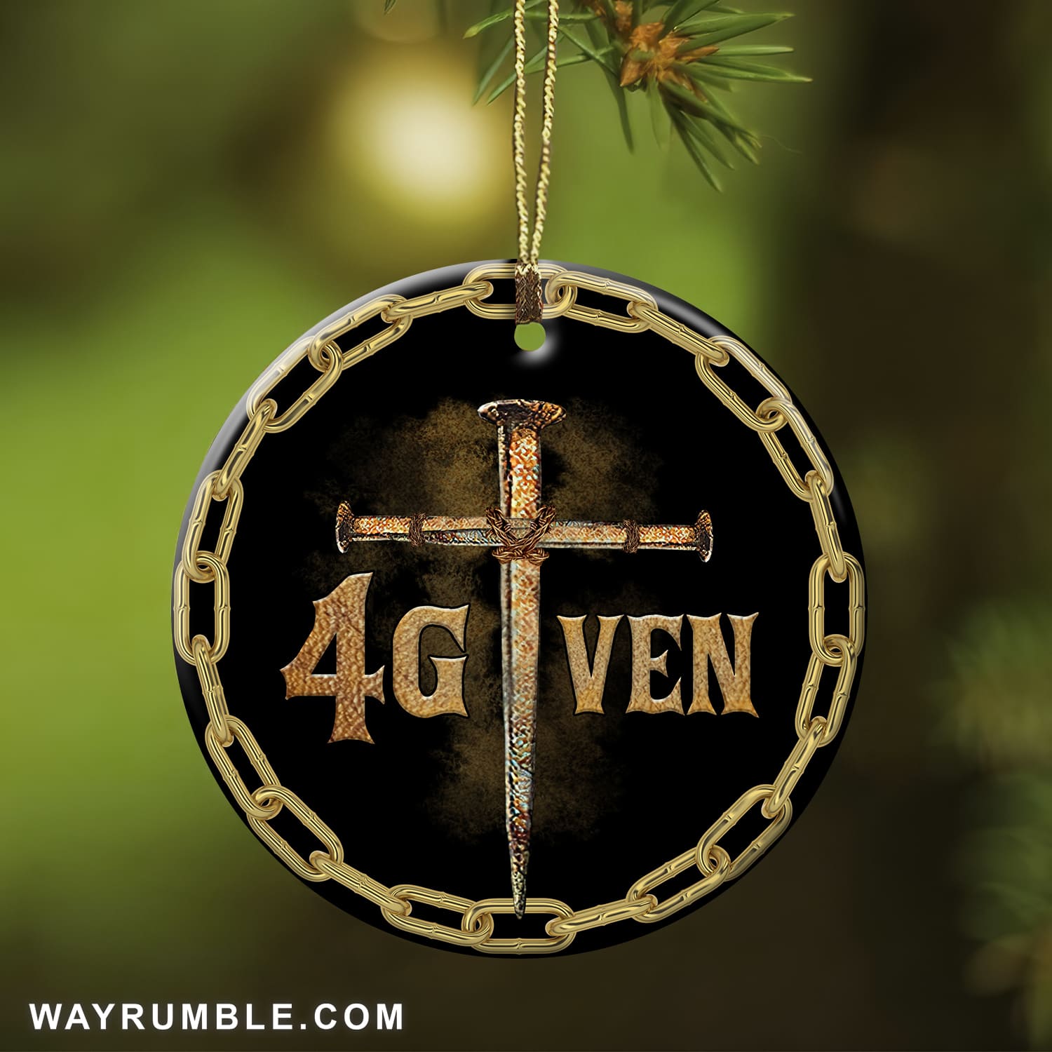 Jesus - Cross of nails - Forgiven - Circle Ceramic Ornament