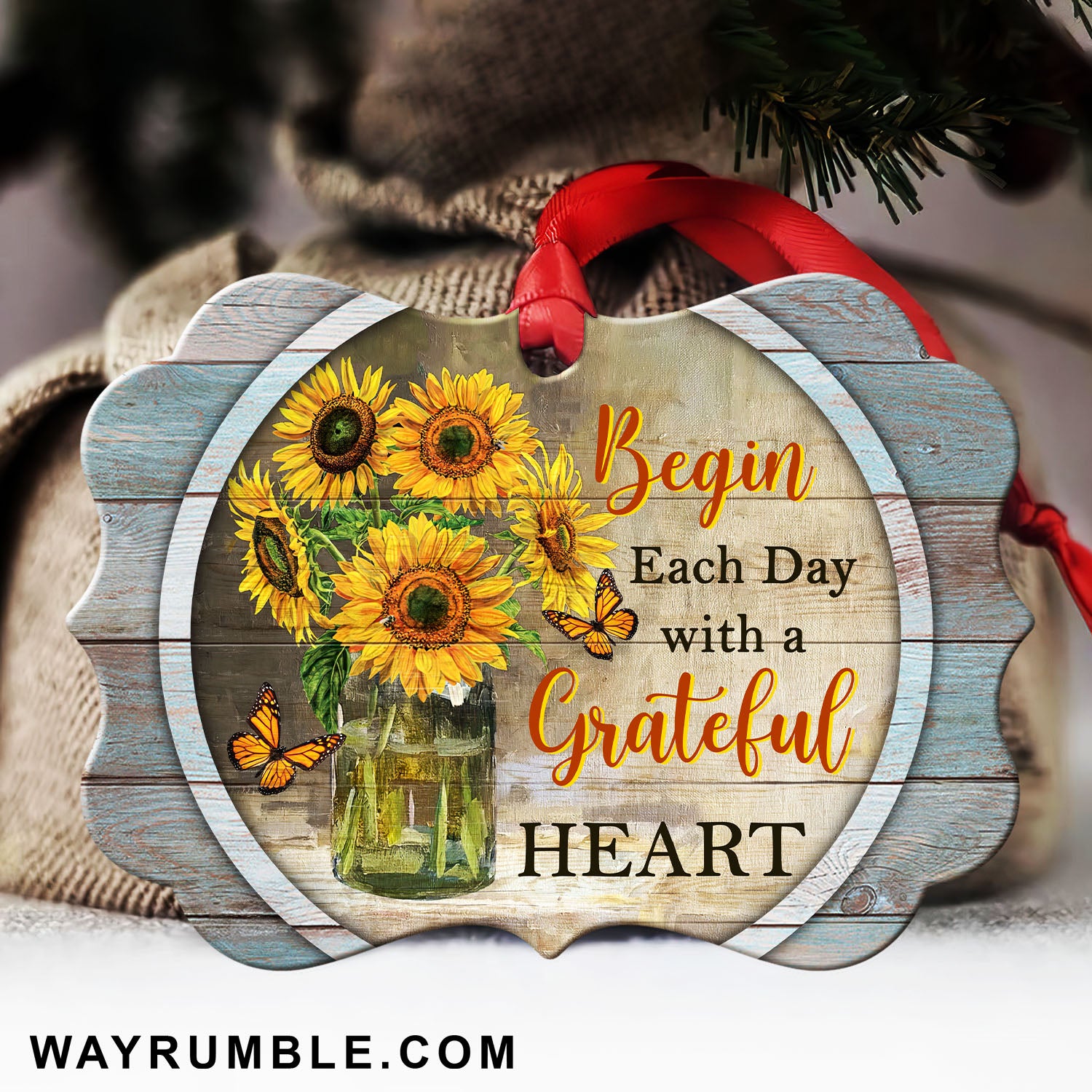 Sunflower - Begin each day with a grateful heart - Jesus Aluminum Ornament