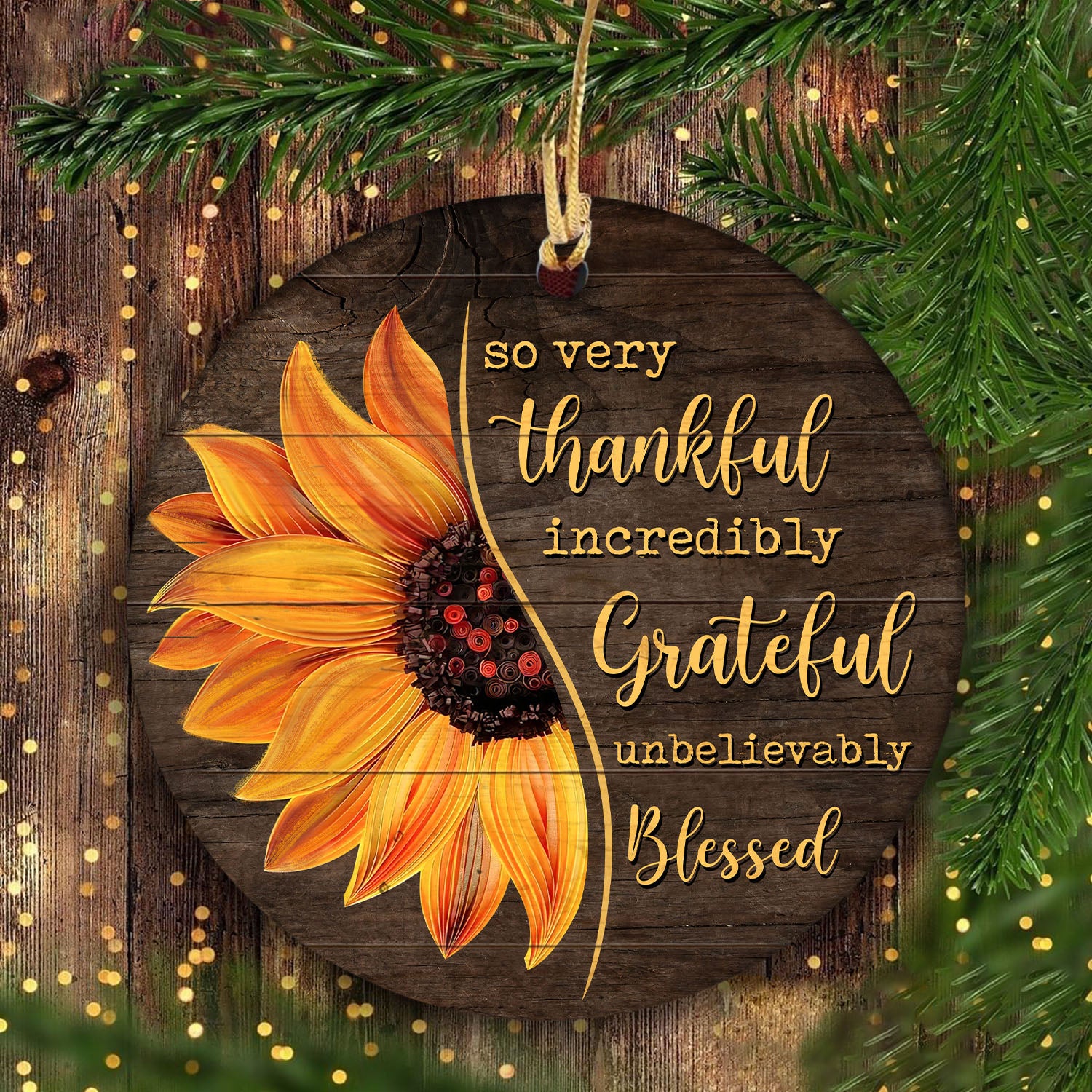 Sunflower - Incredibly grateful, unbelievably blessed Jesus Ceramic Round Ornament