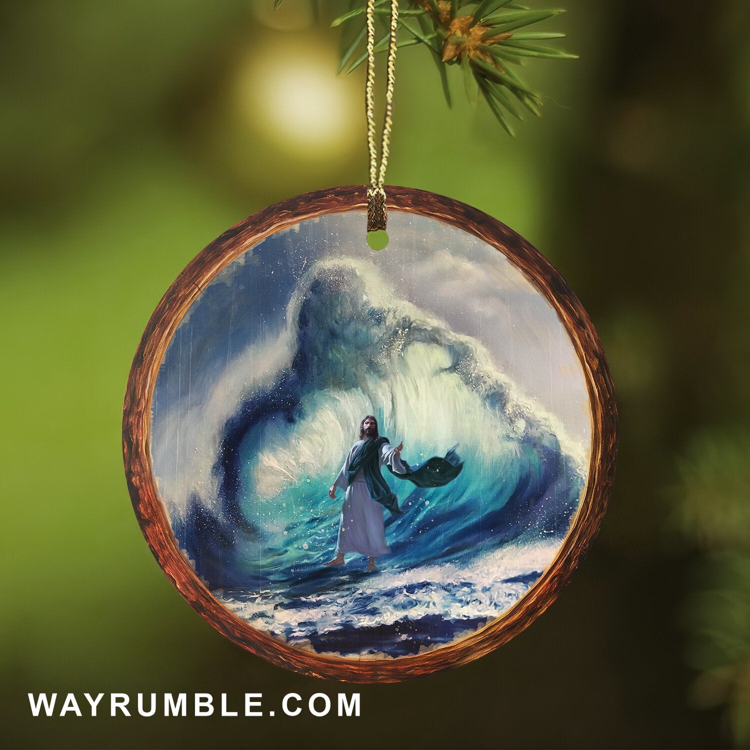 Jesus standing above the waves - Circle Ceramic Ornament