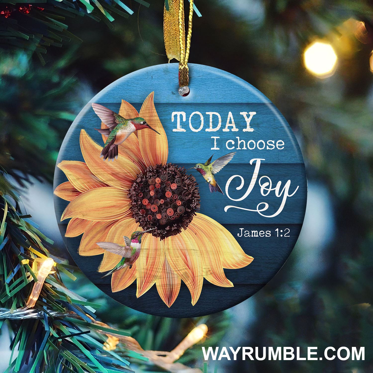 Sunflower and hummingbirds - Today I choose joy Jesus Circle Ceramic Ornament