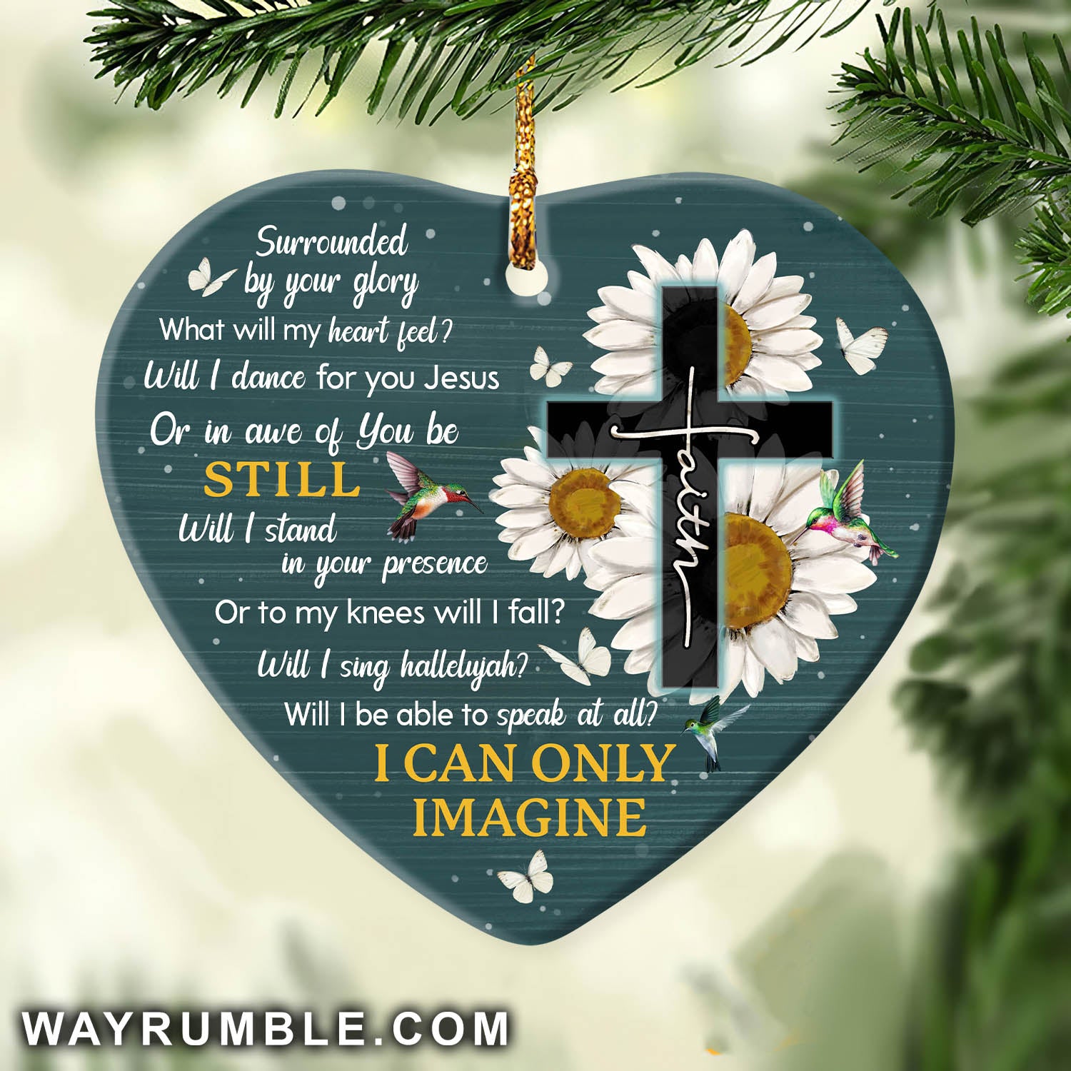 Daisy garden, Colorful hummingbird, Black cross, I can only imagine - Heart Ceramic Ornament