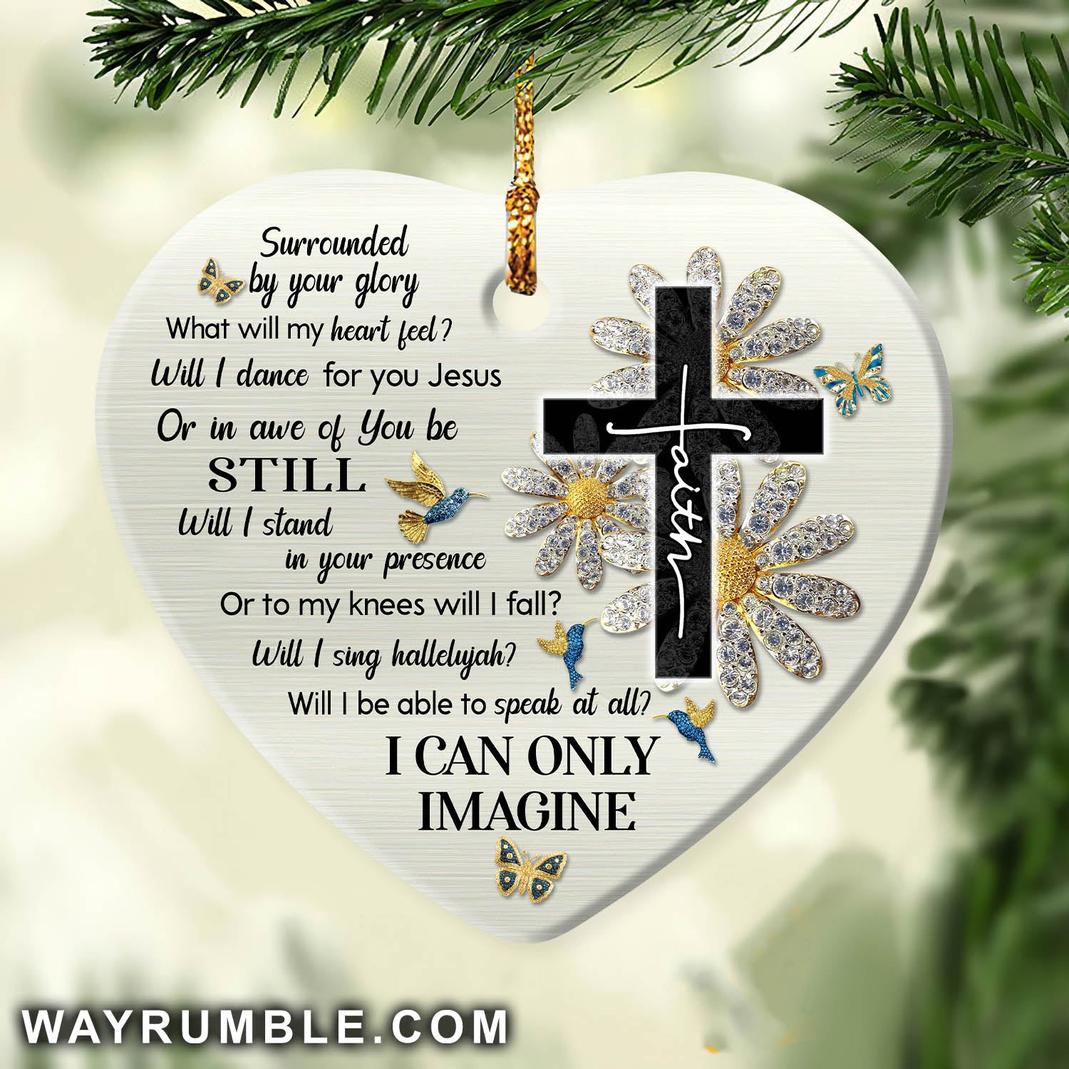 Black cross, Golden flower, I can only imagine - Jesus Heart Ceramic Ornament