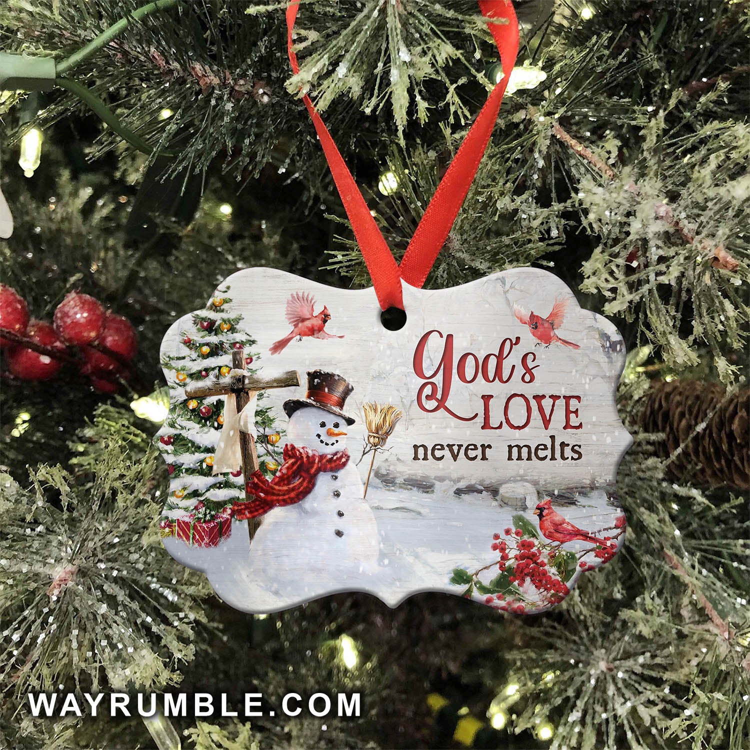 Jesus - Snowman - God's love never melts - Aluminum Ornament
