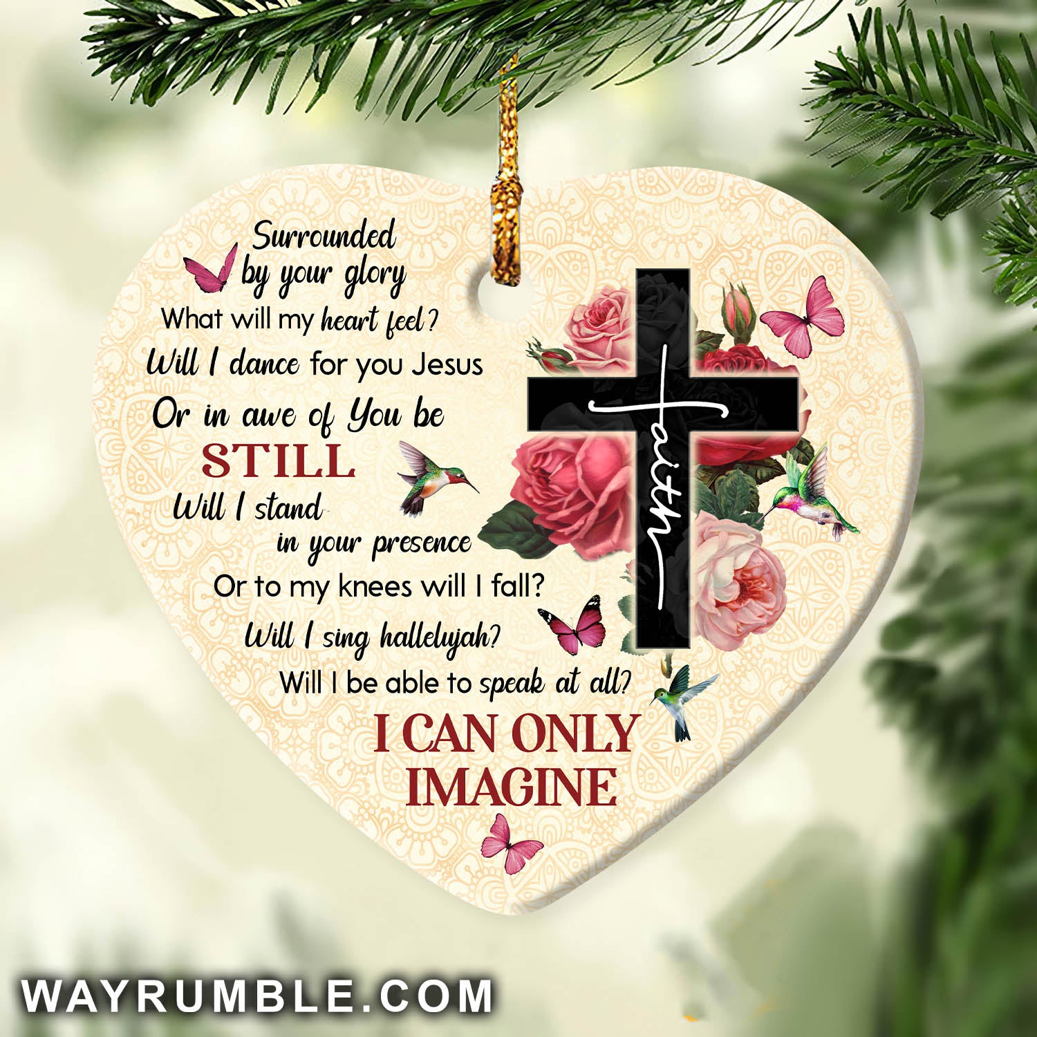 Jesus - Faith cross and rose - I can only imagine - Ceramic Ornament