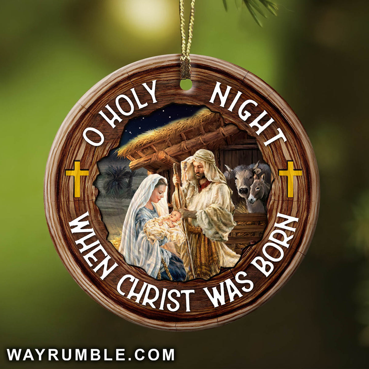 Jesus - When Christ born, o holy night - Circle Ceramic Ornament