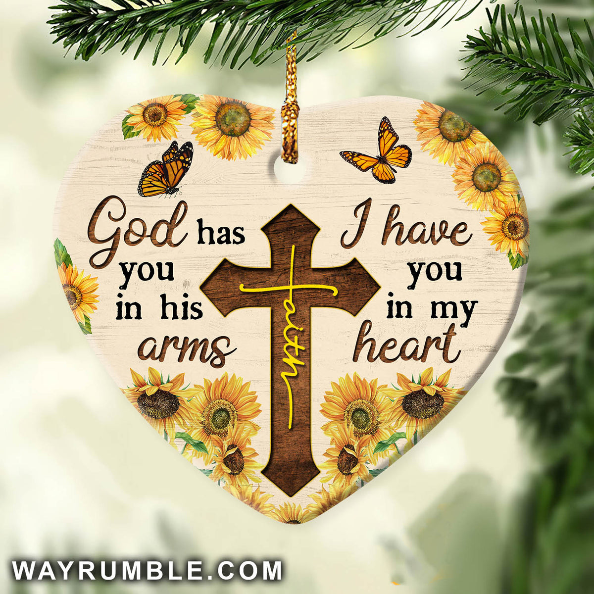Jesus - Faith cross - God has you in his arms - Heart Ceramic Ornament