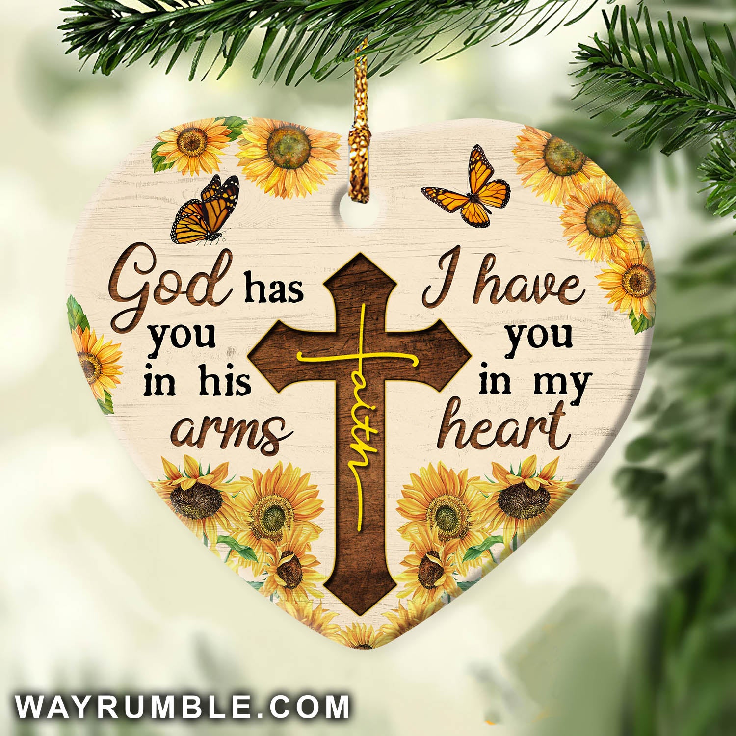 Jesus - Faith cross - God has you in his arms - Heart Ceramic Ornament