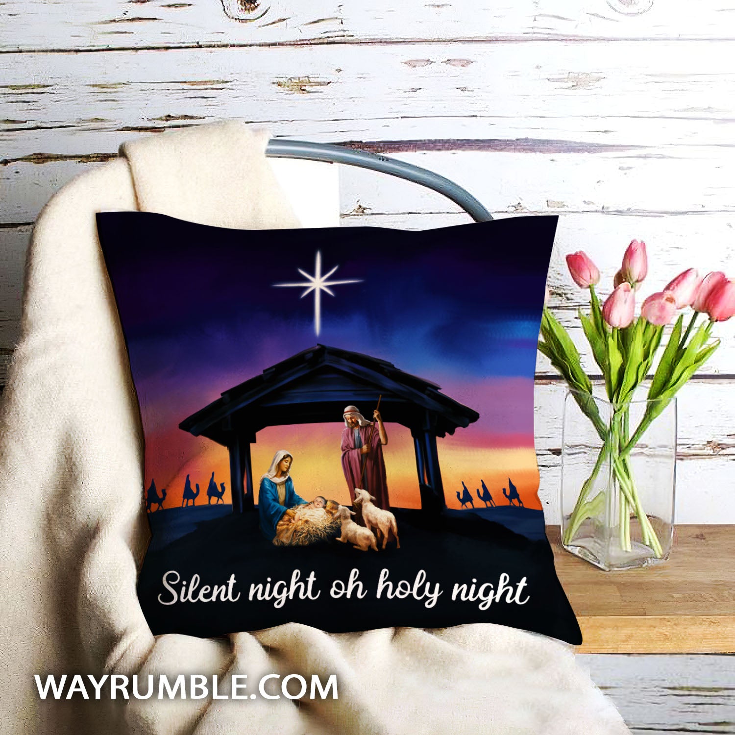 Silent night oh holy night Jesus AOP Pillow