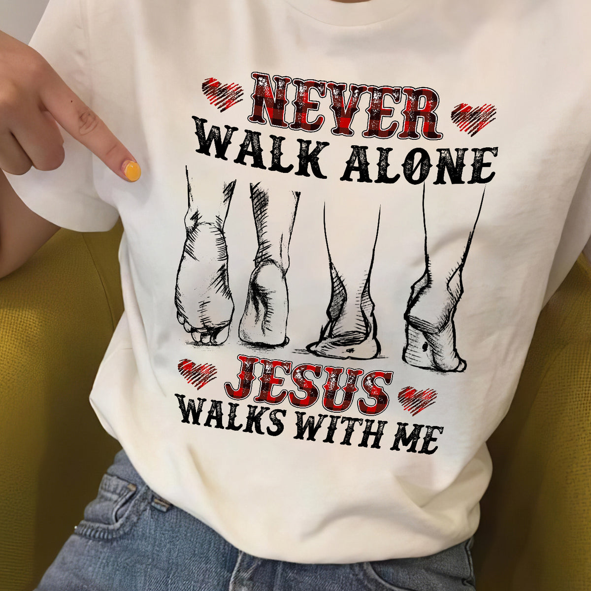 Jesus - Never walk alone, Jesus walks with me Jesus White Apparel