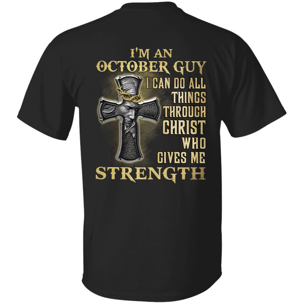 Jesus with cross - I'm a October guy - Back-printed Apparel
