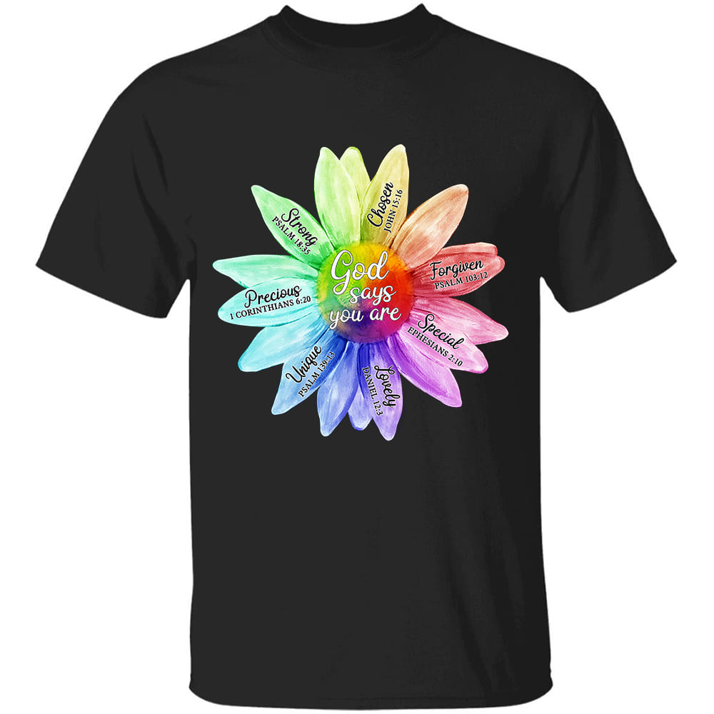 Jesus - Colorful sunflower - God says you are - Black Apparel